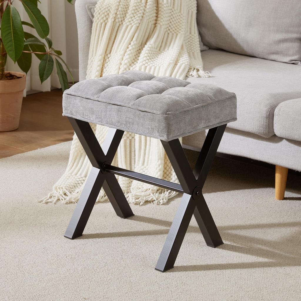 Royal Windsor Vanity Stool with Saddle Cushion, 18 Inch Makeup Vanity Chair for Living Room, Modern Foot Stool Ottoman Piano Bench,Small Upholstered Bench for Bedroom, Beige