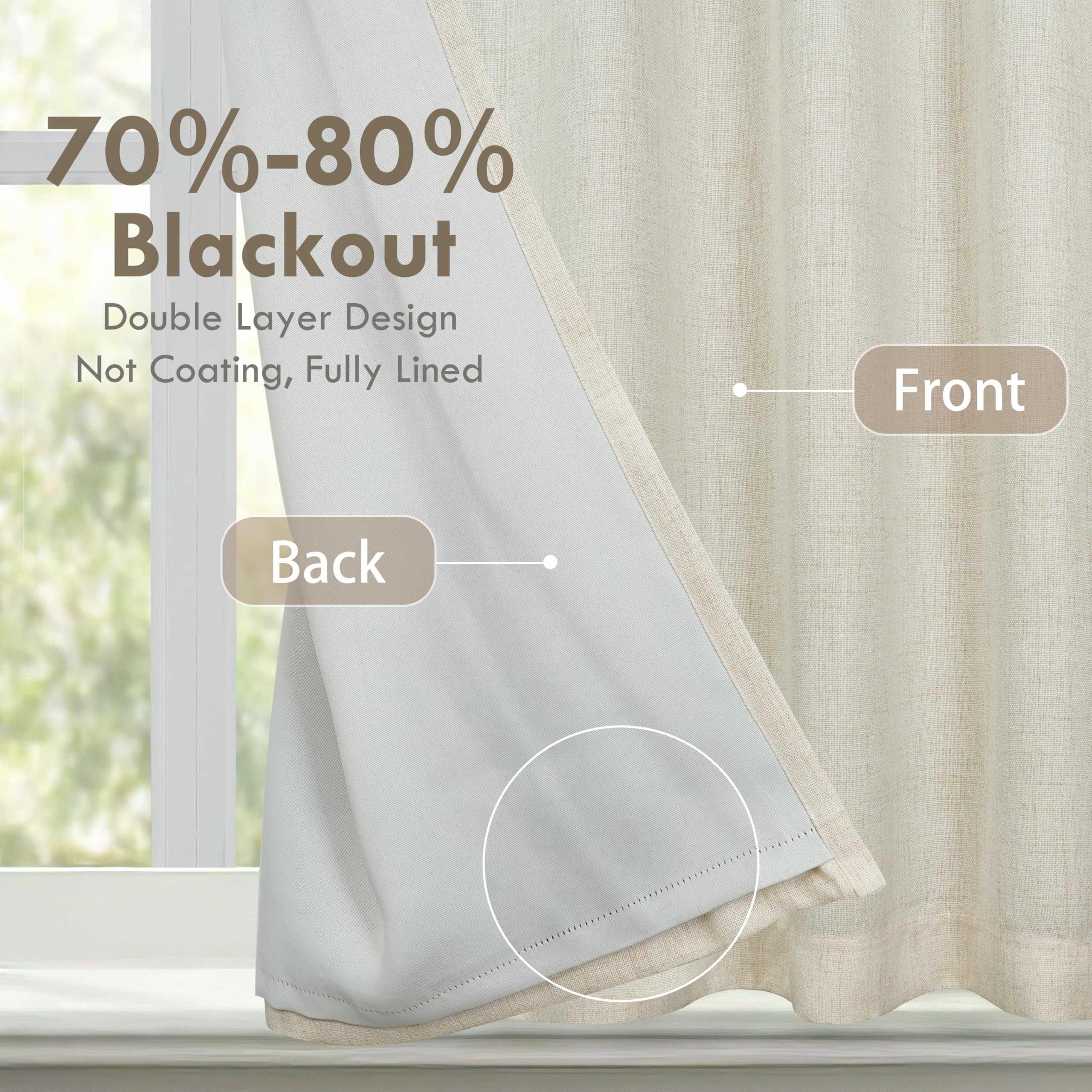 DriftAway Double Layer Linen Blackout Tie Up Curtains Thermal Insulated Fully Lined Balloon Roman Shade Bathroom Window Adjustable Rod Pocket for Small Window 25 Inch by 47 Inch Beige