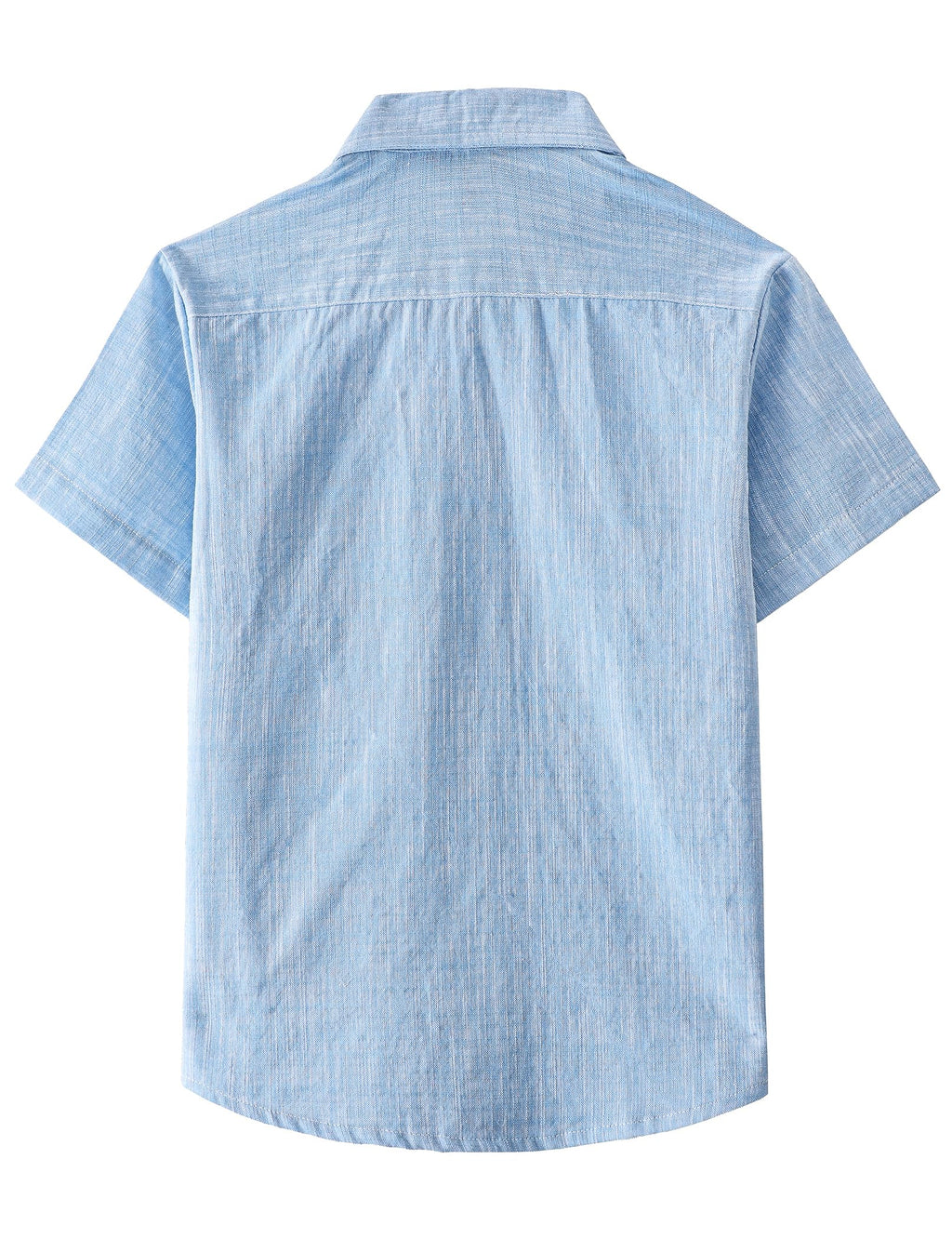 JOGAL Boys Chambray Shirts Short Sleeve Button Down Casual Cotton Woven Shirt with Two Pockets for Kids 6-14 Years