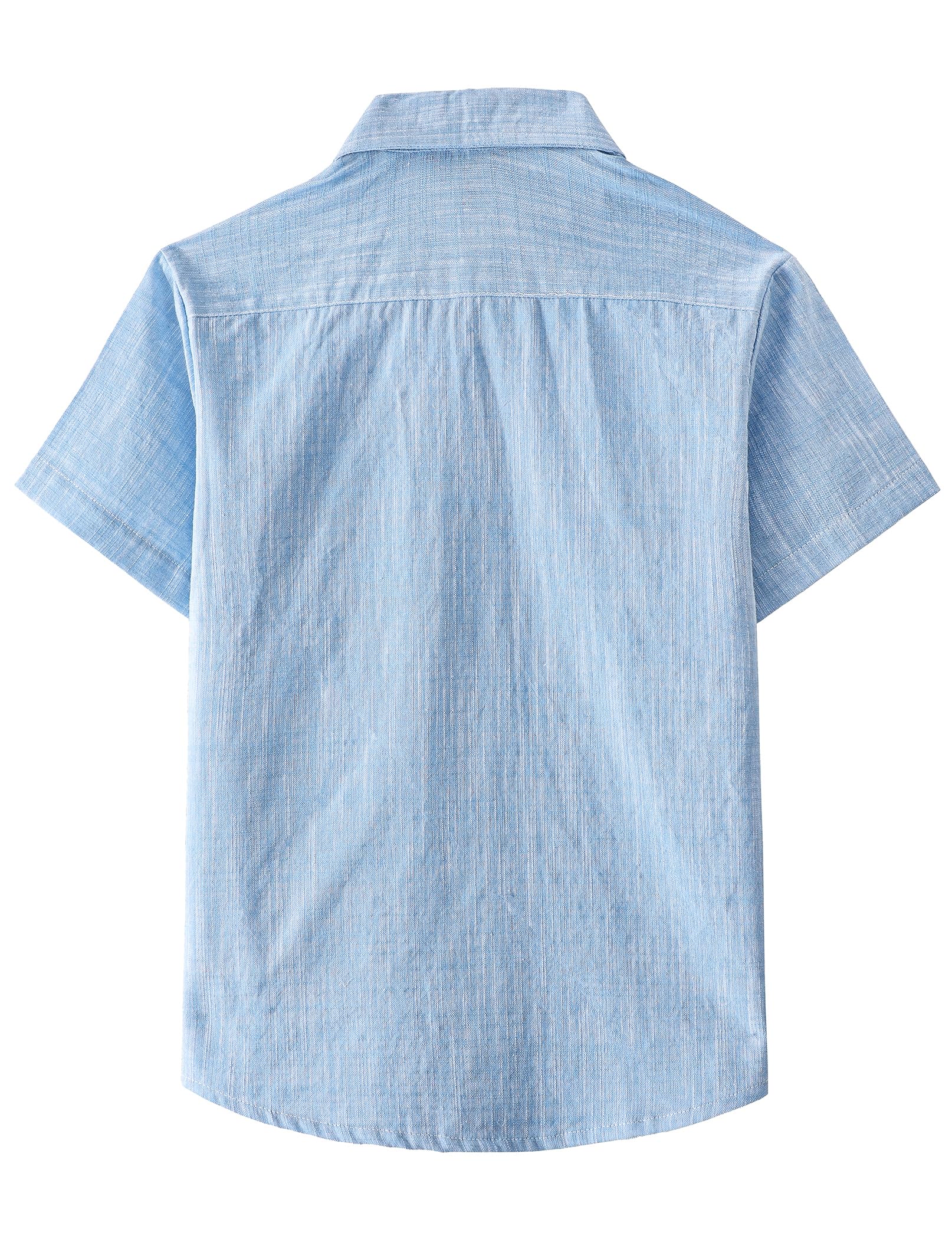 JOGAL Boys Chambray Shirts Short Sleeve Button Down Casual Cotton Woven Shirt with Two Pockets for Kids 6-14 Years