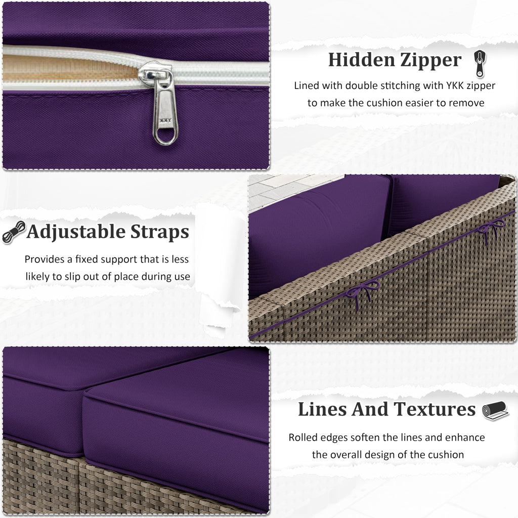 Outdoor Furniture Replacement Cushions, 5" Foam Foam High-Density, Fits 6-seat Sectional Rattan Conversation Set, 14 Piece Patio Water-Resistant Replacement Sofa Cushions, Liner&Cover