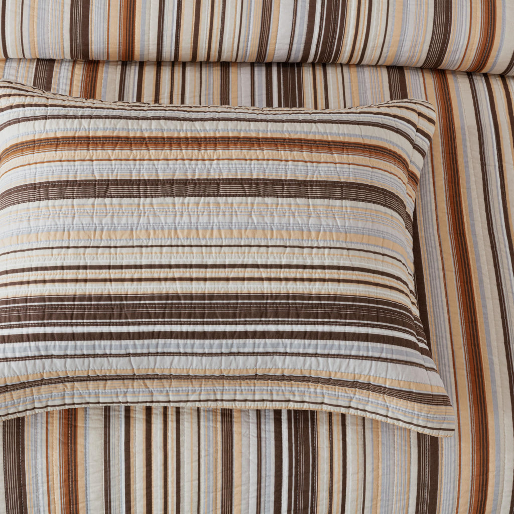 Chezmoi Collection Avery Striped Cotton Quilt Set Twin Size, 2-Piece Soft Pre-Washed 100% Cotton Quilt, Multi-Color Brown