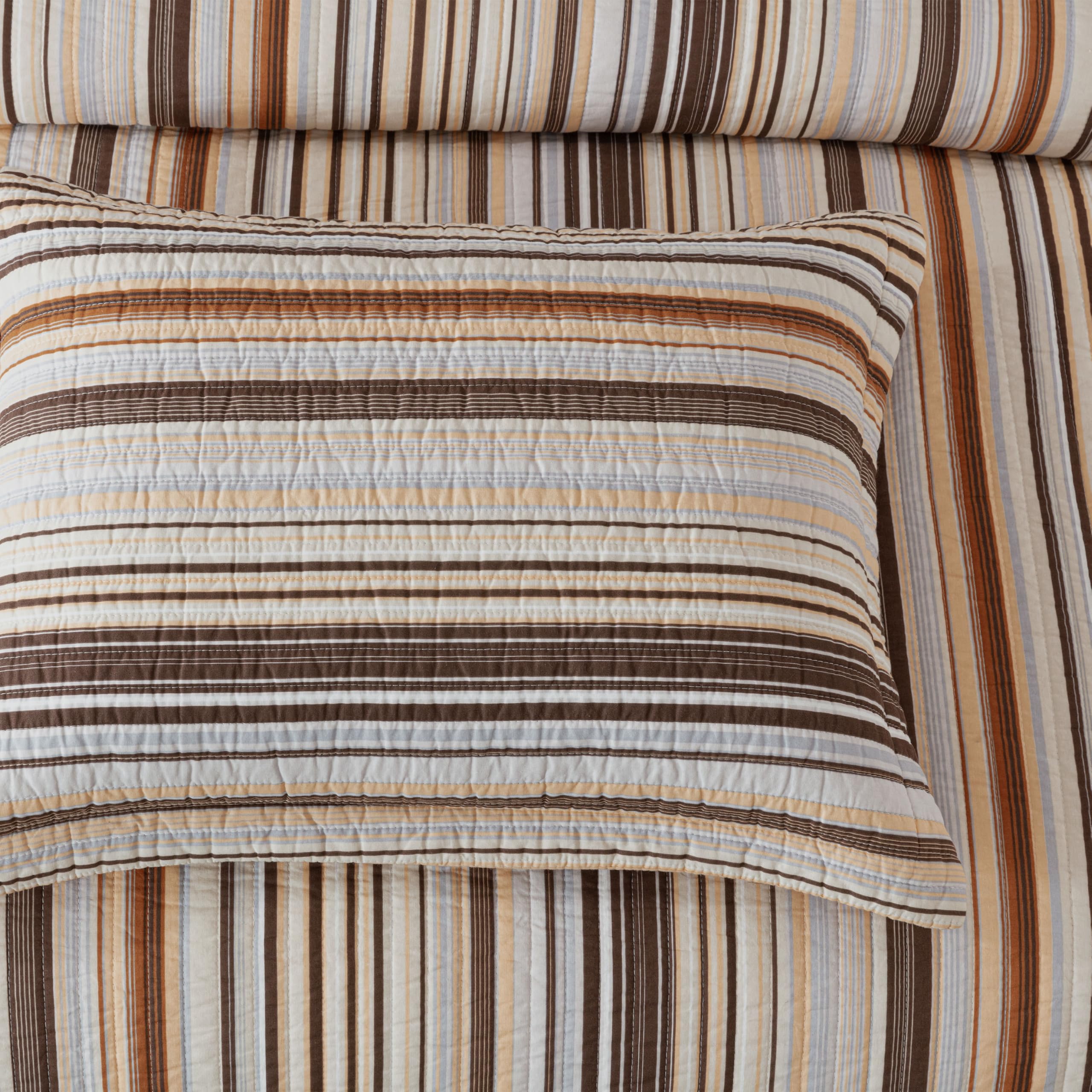 Chezmoi Collection Avery Striped Cotton Quilt Set Twin Size, 2-Piece Soft Pre-Washed 100% Cotton Quilt, Multi-Color Brown