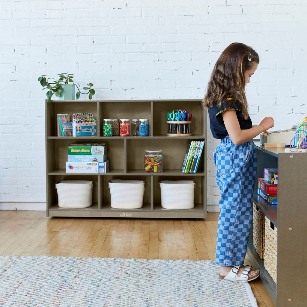 ECR4Kids 8-Compartment Mobile Storage Cabinet, Elementary, Classroom Furniture, Grey Wash