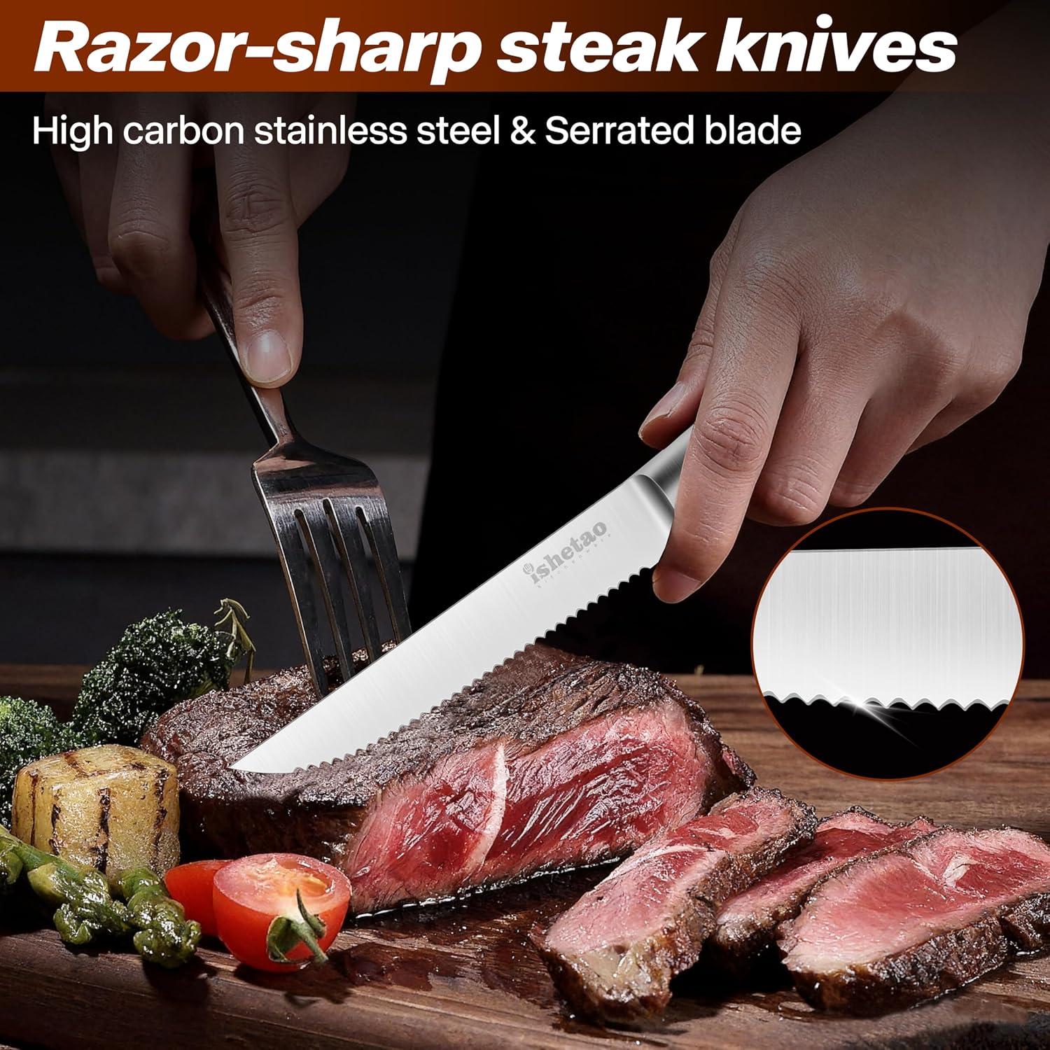 Steak Knife Set of 6, 4.5 inches Dishwasher Safe High Carbon Stainless Steel Knives, Silver