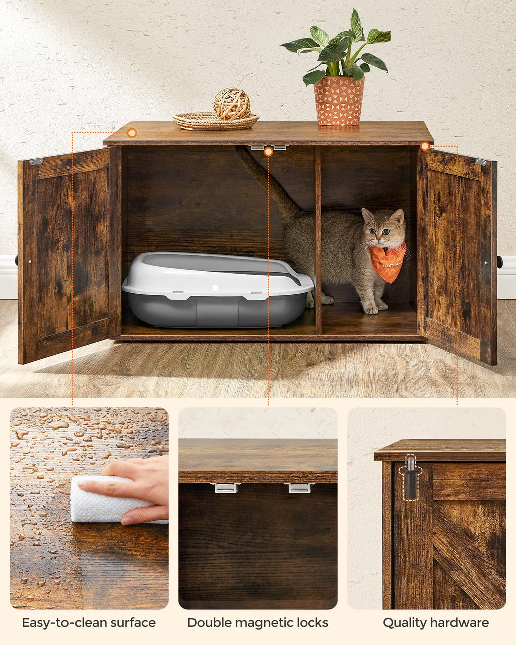 Feandrea Cat Litter Box Enclosure, Litter Box Furniture Hidden, Indoor Cat House, End Table, 27.6 x 19.7 x 19.7 Inches, Heather Greige UPCL022K01