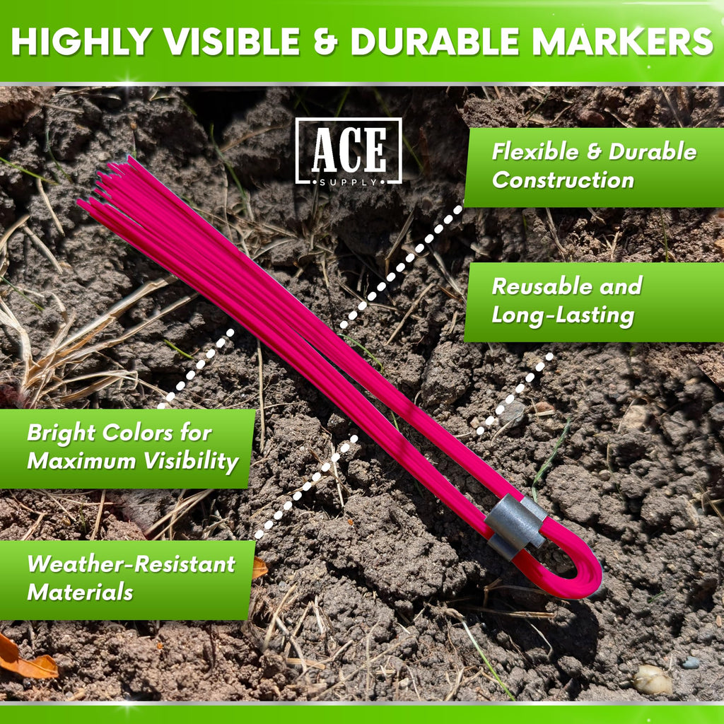 Blue Marking Whiskers With Stakes - 25 Pack - Durable Marking Whisker Set - Use Survey Whiskers As Ground Markers, Construction Markers, Or Trail Markers