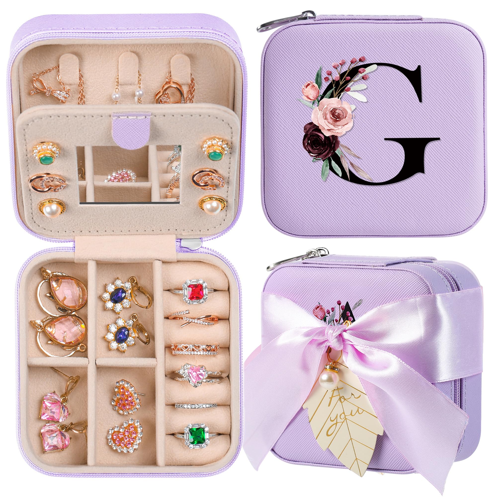 AYGXU Travel Jewelry Box for Women and Girls - Small Case With Initial A-Z - Teacher Gifts
