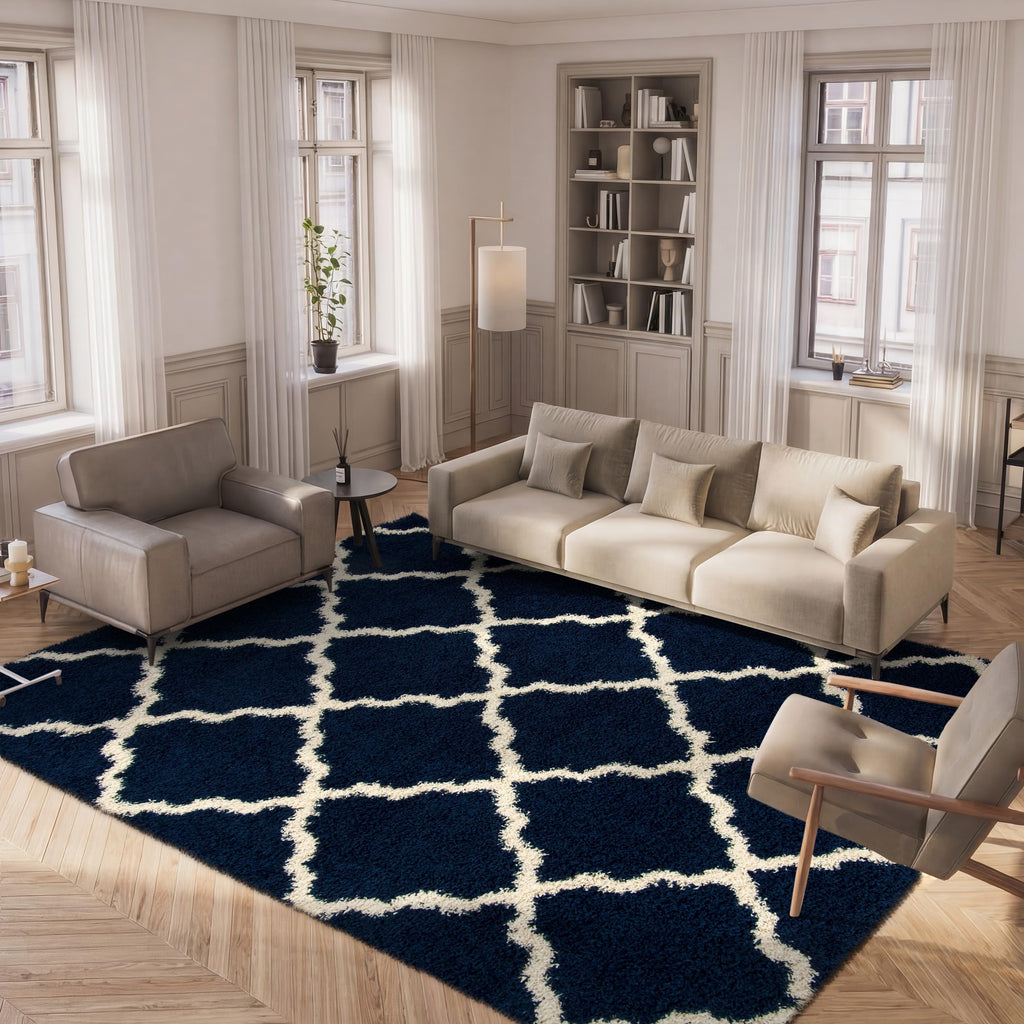 SAFAVIEH Dallas Shag Collection Accent Rug - 2'3" x 4', Beige & Ivory, Trellis Design, Non-Shedding & Easy Care, 1.5-inch Thick Ideal for High Traffic Areas in Entryway, Living Room, Bedroom (SGD257D)