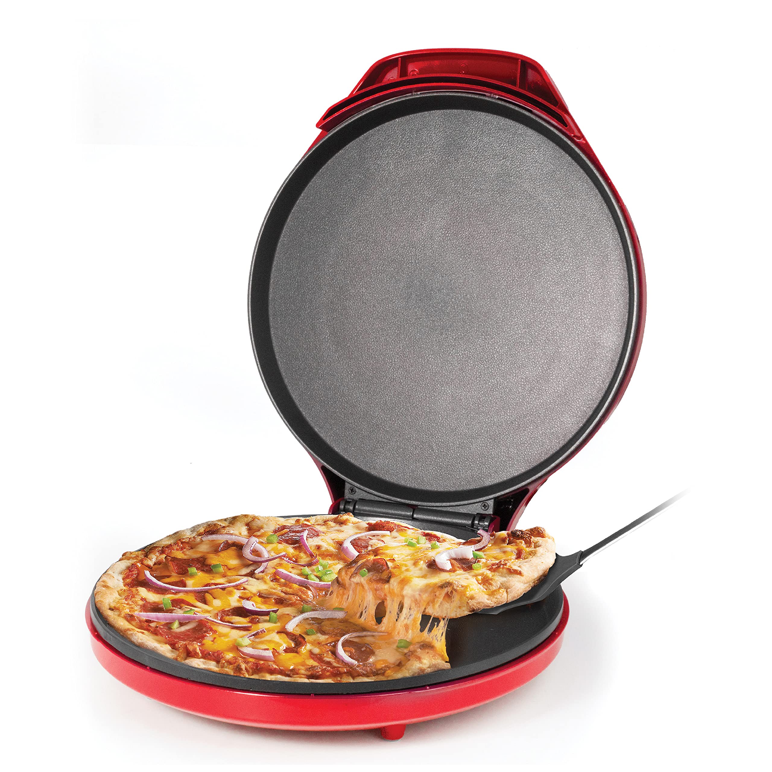 Betty Crocker Pizza Maker Plus,12" Indoor Electric Grill,Nonstick Griddle Pan for Pizzas,Quesadillas,Tortillas,Nachos and more,12" Electric Griddle for Delicious Meals and Snacks,Red,(Pack of 2)