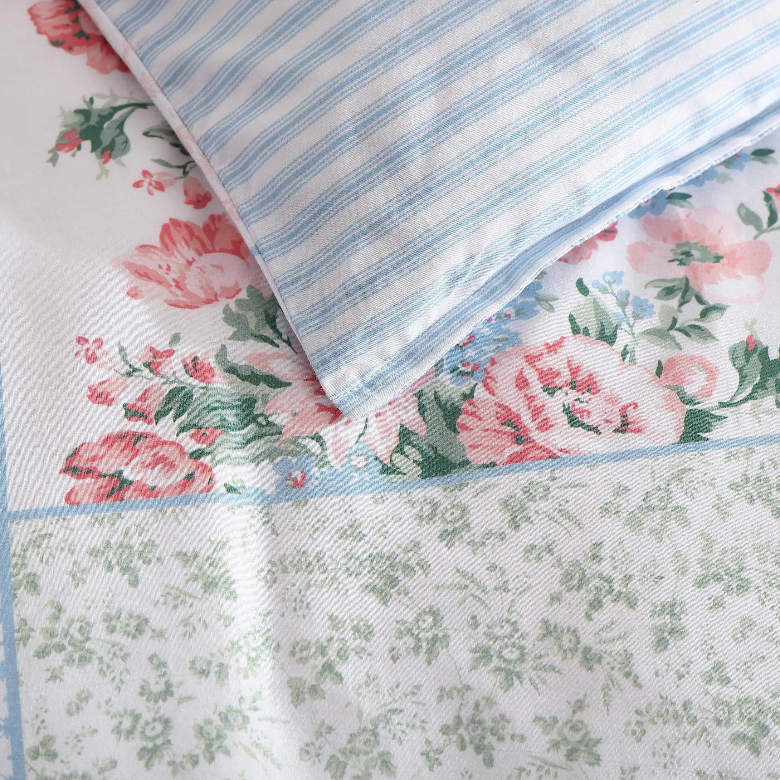 Laura Ashley - Duvet Set, Super Soft & Cozy Bedding, Includes Matching Shams & Bonus Throw Pillow Covers, Coquette Room Decor (Hope Patchwork Blue, Twin)
