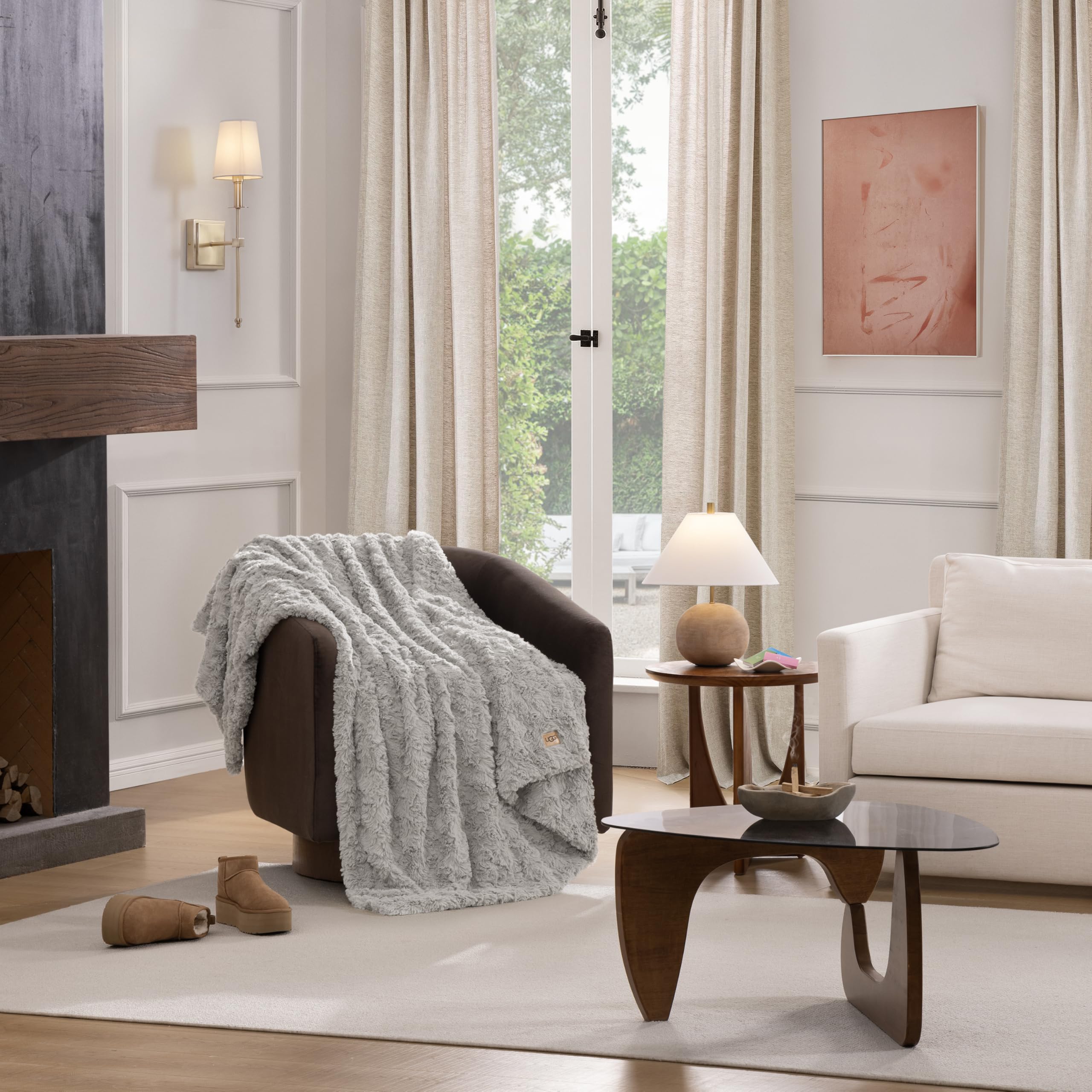 UGG Adalee Faux Fur Twin Size Blanket, Warm Cozy Blanket, Extra Large Throw for Sofa, Washable Bedding for Twin XL Size Bed, Cute Room Decor, 66" x 90", Oyster Brown