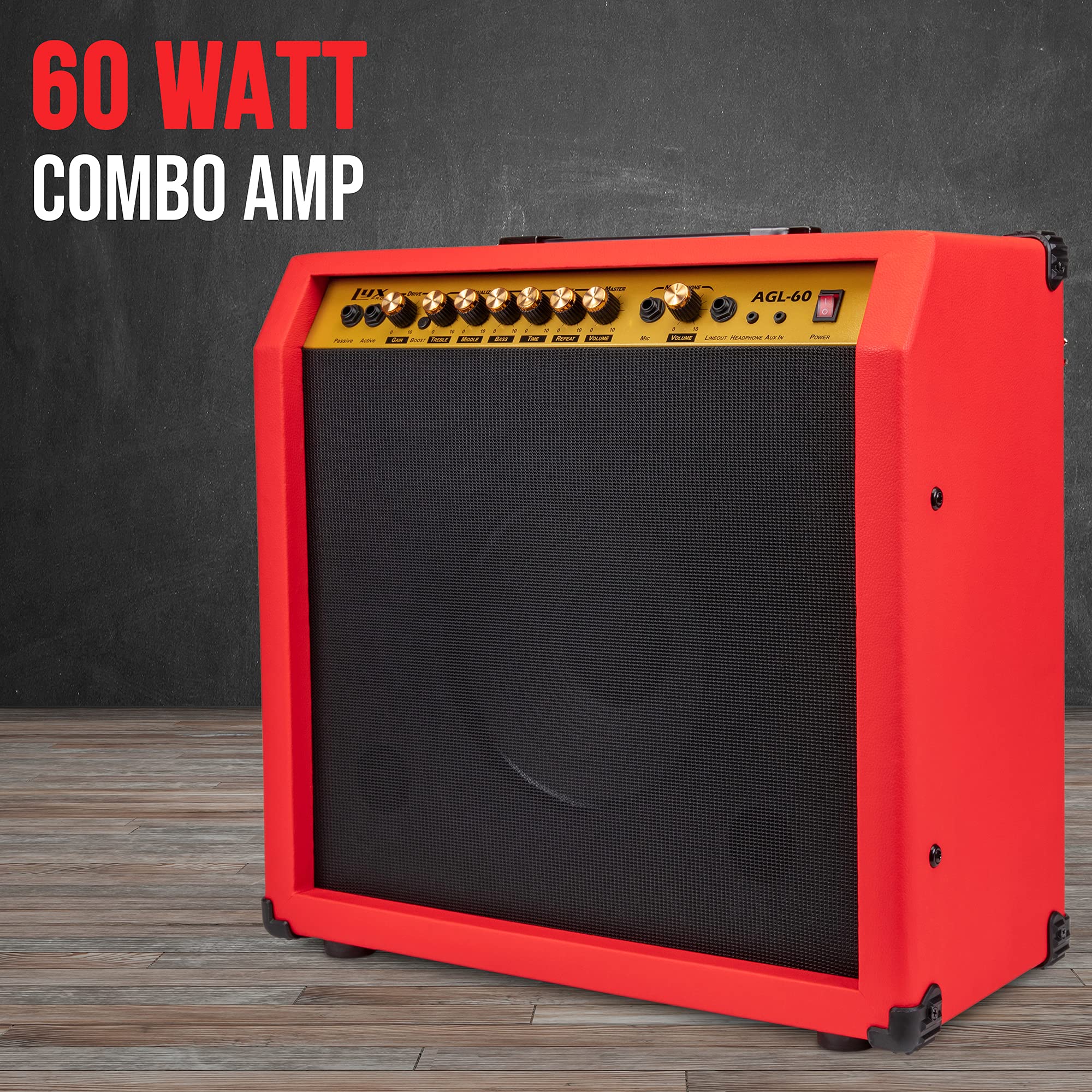 LyxPro Electric Guitar Amp 20 Watt Amplifier Built in Speaker Headphone Jack and Aux Input Includes Gain Bass Treble Volume and Grind - Black