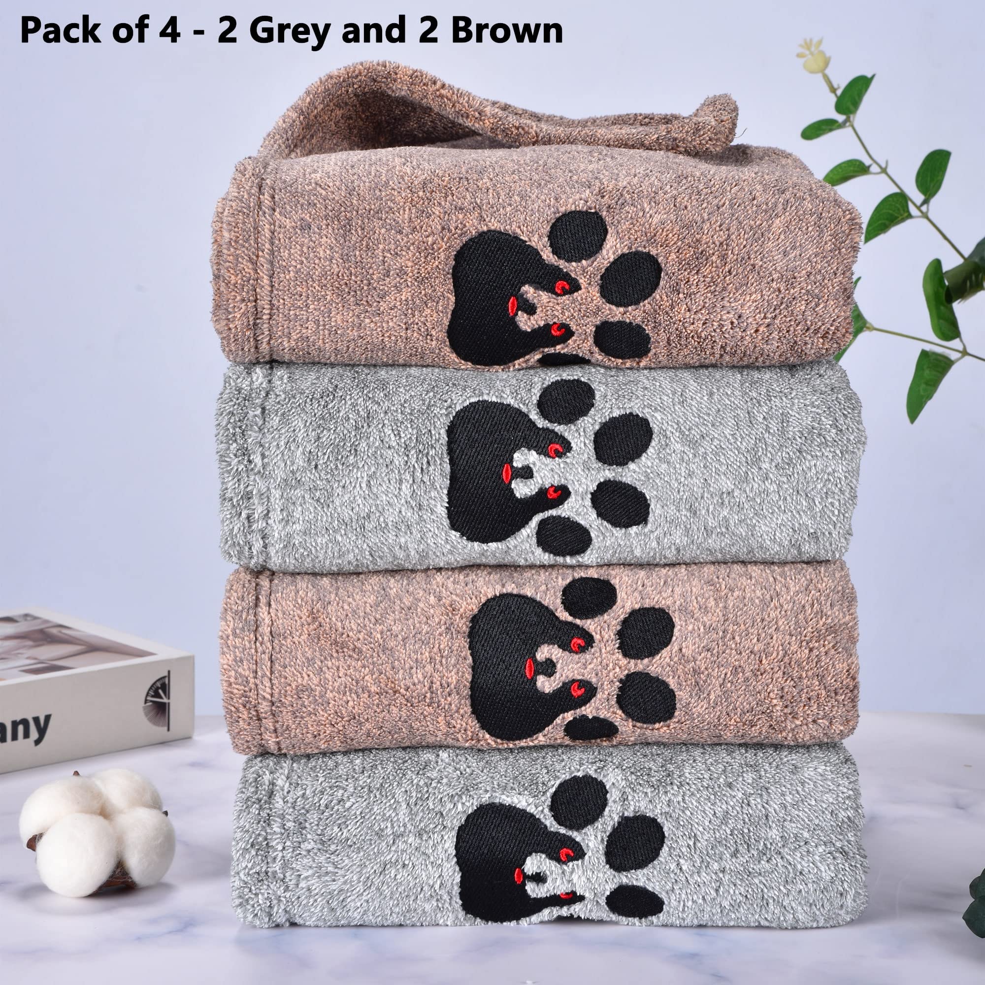 Dogvingpk Medium Dog Towel 4 Pack, Super Absorbent Soft Quick Drying Microfiber Pet Bath Towels for Medium & Small Dogs (M-36" * 28", 2Grey and 2Brown)