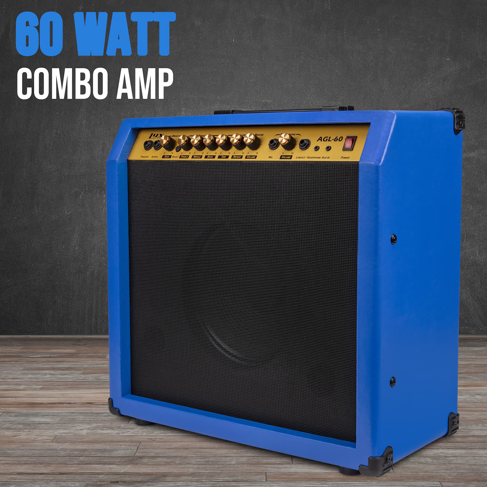 LyxPro Electric Guitar Amp 20 Watt Amplifier Built in Speaker Headphone Jack and Aux Input Includes Gain Bass Treble Volume and Grind - Black