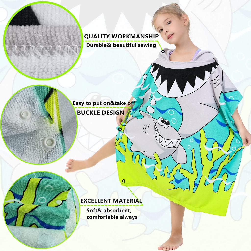 Soft Microfiber Swim Cover-ups for 3 to 10 Years Old Kids Hooded Bath Beach Poncho Towels (Alligator, Fits 3-10 Years)