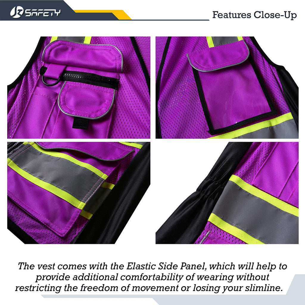JKSafety Women Hi-Vis Reflective Safety Vest | Neon Color body Sewed Reflective Strips Breathable Lightweight ANSI Compliant