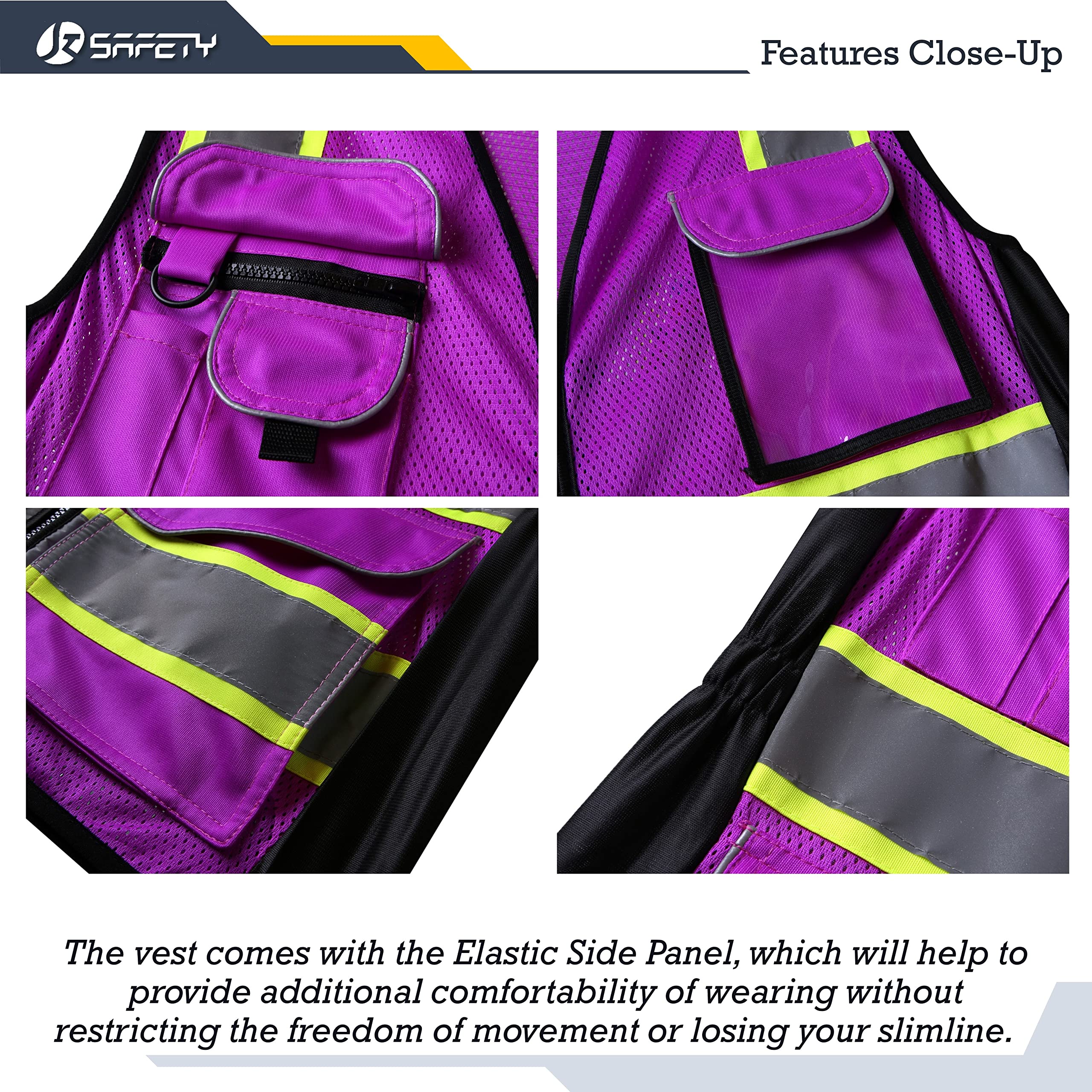 JKSafety Women Hi-Vis Reflective Safety Vest | Neon Color body Sewed Reflective Strips Breathable Lightweight ANSI Compliant
