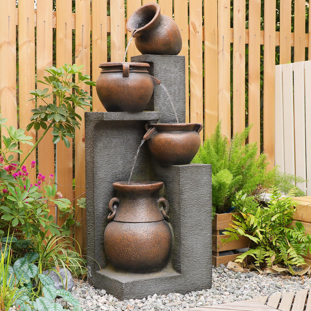Bumilgar 2-Tier Bowl Water Fountain with LED Lights, 27.95" Tall Freestanding Outdoor & Indoor Garden Waterfall Fountain for Yard, Patio, Backyard, Floor Standing Home Decor