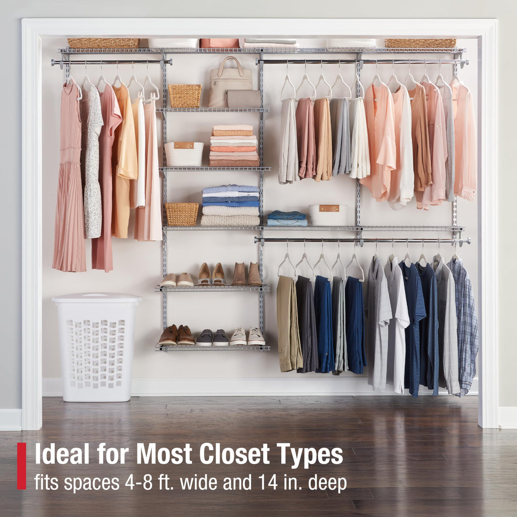 Rubbermaid Configurations Deluxe Custom Closet Kit, 3-6 Ft. Adjustable Metal Wire Shelving, Titanium Finish, Expandable Organization System, Hardware Included, for Home Closet/Pantry/Laundry/Mudroom