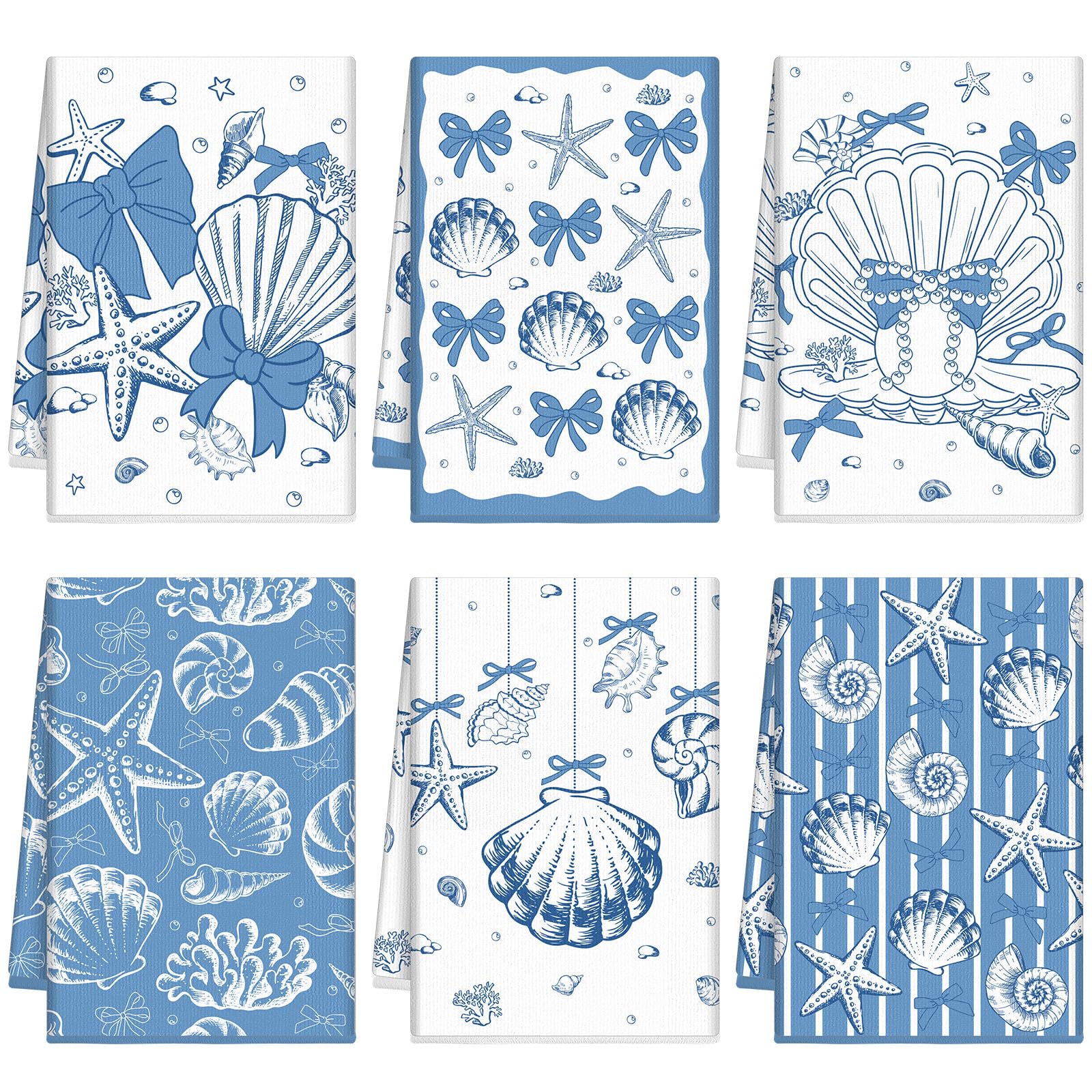 Breling Set of 6 Summer Beach Kitchen Towels Coastal Dish Towel Bathroom Decorative Sea Palm Trees Cloths for Kitchen Bathroom Home Cooking Housewarming Gifts, 14 x 21 Inch