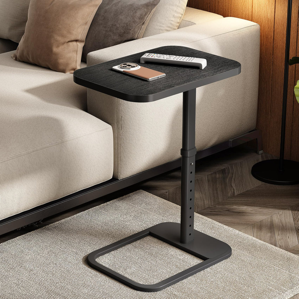 Kitstorack TV Tray Table, Adjustable Height & Rounded Metal Corners, Snack Table for Couch, Sofa, Bed, Chair, Living Room, C Shaped End Side Table for Eating, Dinner or Laptop, Small Spaces, Black