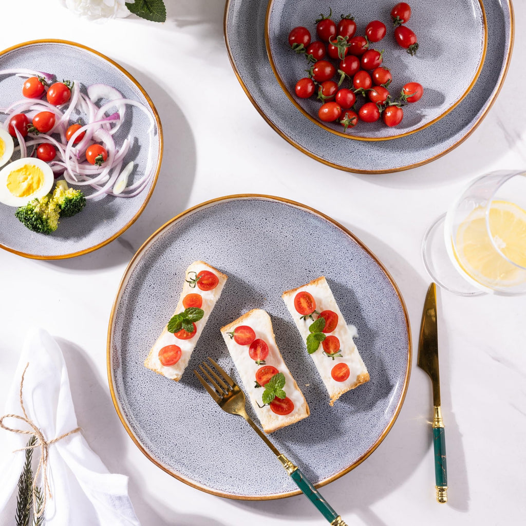 AmorArc 8.5" Ceramic Plates Set of 6 | Handmade Stoneware with Reactive Glaze for Dessert, Salad, Appetizer & Dinner | Microwave/Dishwasher Safe, Scratch Resistant