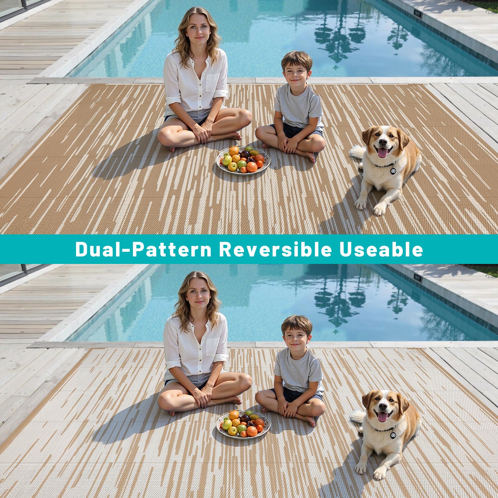 HEBE Checkered Outdoor Rug Waterproof 5x8, Reversible Plastic Straw Rug RV Camping Rug, Indoor Outdoor Patio Mat Clearance, Outside Carpet for Porch,Deck,Camper,Balcony,Backyard,Picnic