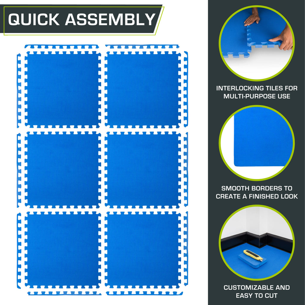 ProsourceFit Weaved Pattern Extra Thick Exercise Puzzle Mat 1-inch, EVA Foam Interlocking Tiles for Protective, Cushioned Flooring for Home and Gym Equipment; Black, 72 SQ FT, 18 Tiles