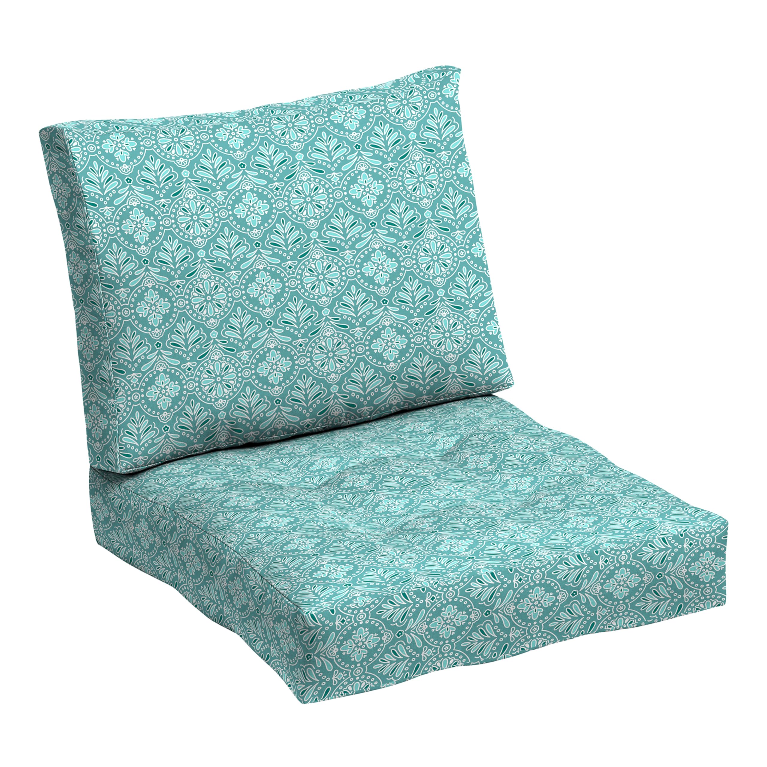 Arden Outdoor Plush Modern Tufted Blowfill Deep Seat Set, 24 x 24, Water Repellent, Fade Resistant, Deep Seat Bottom and Back Cushion for Chair and Sofa, Alana Tile