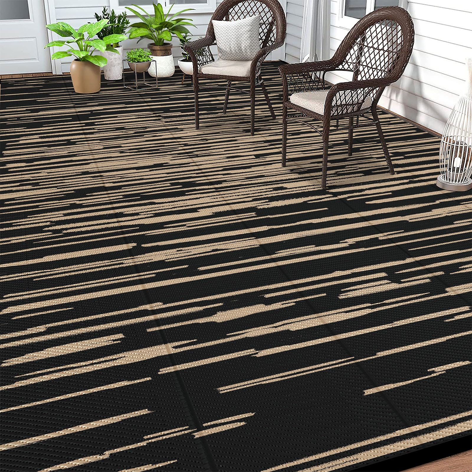HEBE Checkered Outdoor Rug Waterproof 5x8, Reversible Plastic Straw Rug RV Camping Rug, Indoor Outdoor Patio Mat Clearance, Outside Carpet for Porch,Deck,Camper,Balcony,Backyard,Picnic