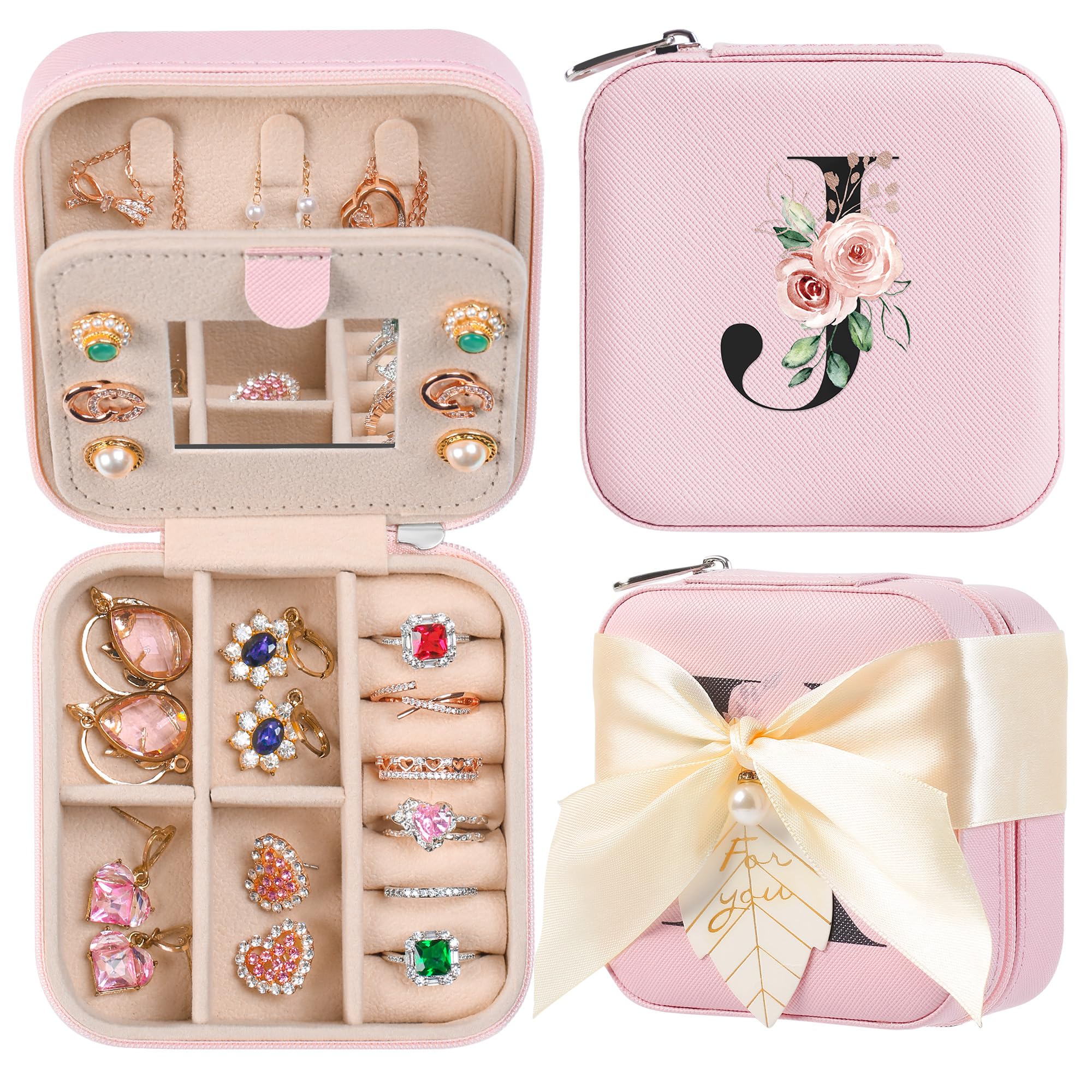 AYGXU Travel Jewelry Box for Women and Girls - Small Case With Initial A-Z - Teacher Gifts