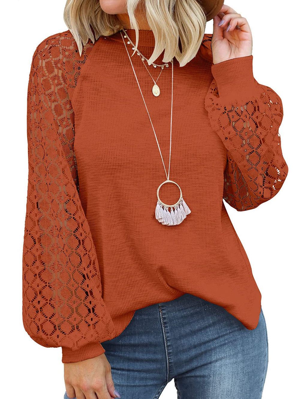 MIHOLL Women's Long Sleeve Tops Lace Casual Loose Blouses Shirts Dressy Outfits