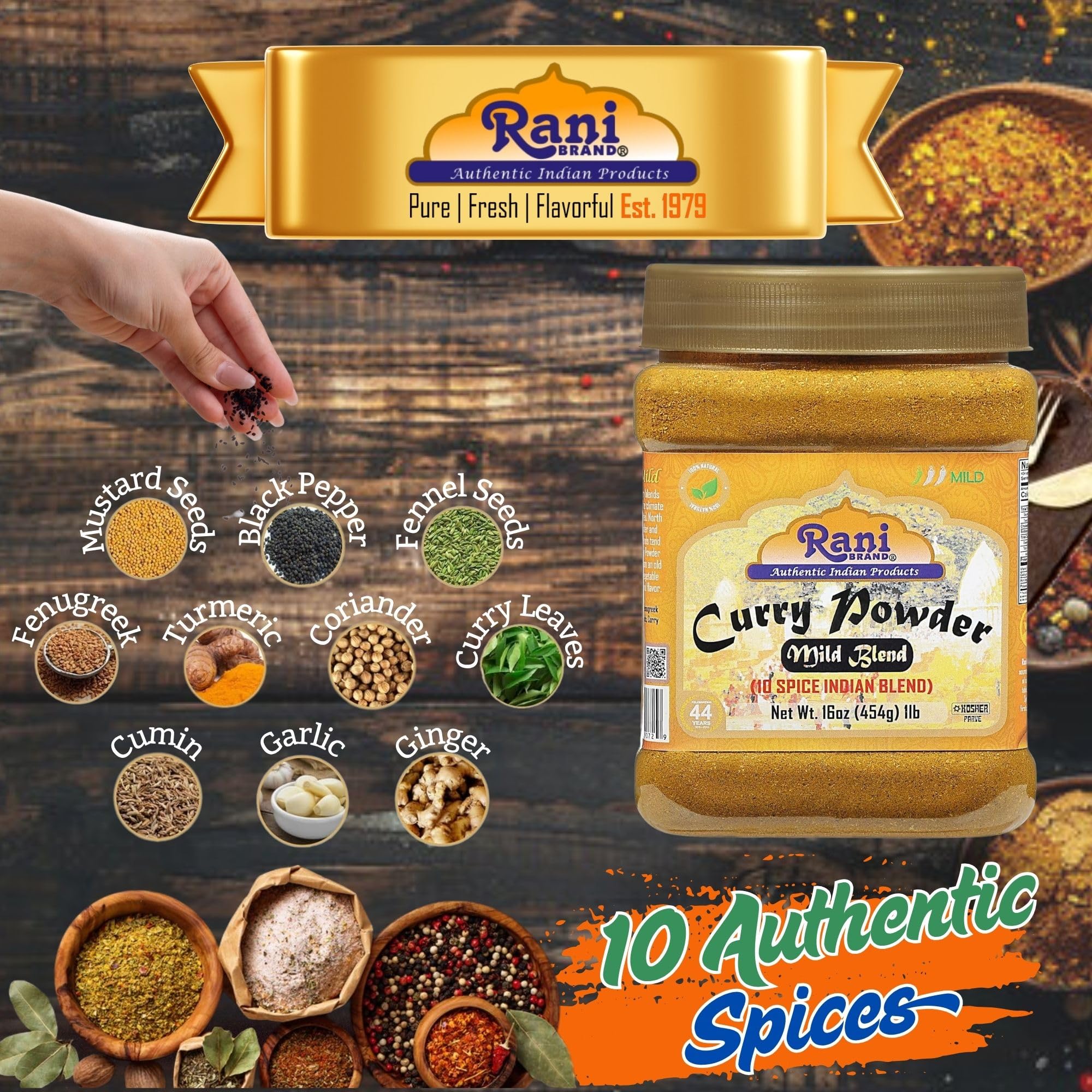 Rani Curry Powder Mild (10-Spice Authentic Indian Blend) 3oz (85g) PET Jar ~ All Natural | Salt-Free | NO Chili or Peppers | Vegan | No Colors | Gluten Friendly | NON-GMO | Kosher | Indian Origin