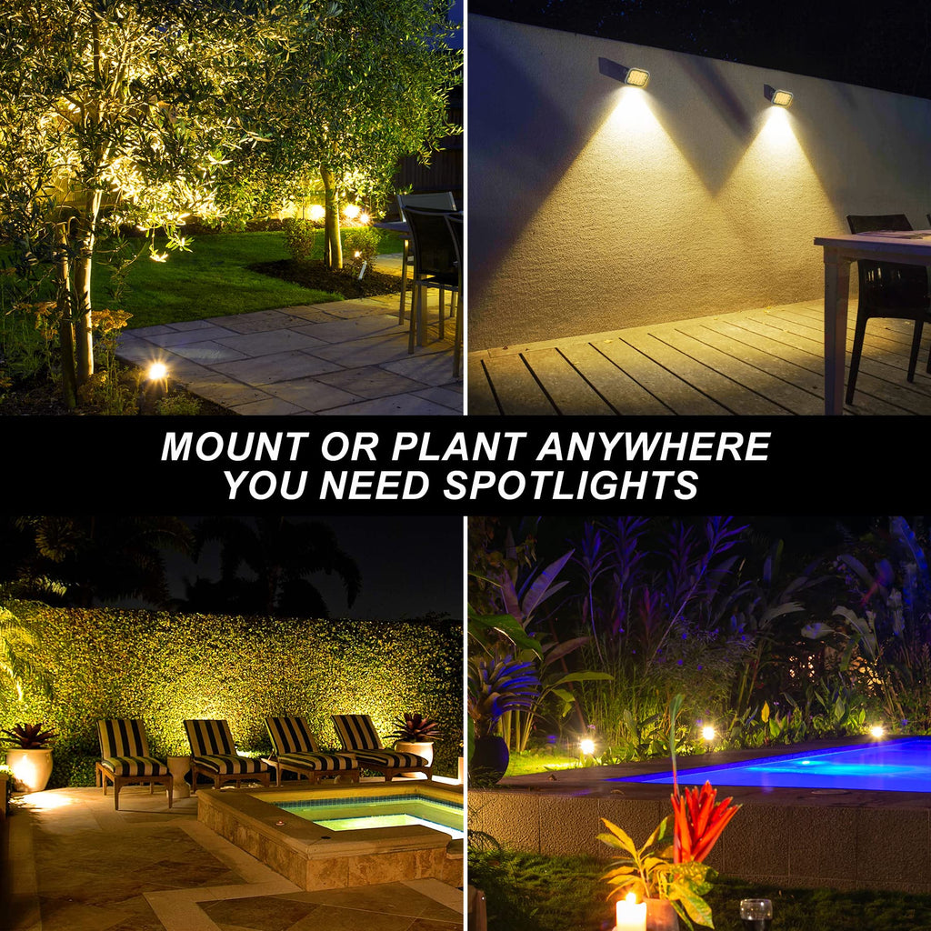 Solar Spot Lights Outdoor, Solar Landscape Spotlights IP65 Waterproof 9.8ft Cable,Auto On/Off Outdoor Wall Lights for Garden Yard Driveway Porch Walkway Pool (3000K Warm White)