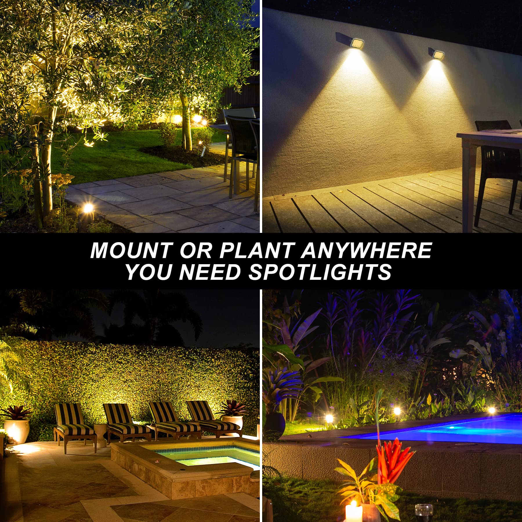 Solar Spot Lights Outdoor, Solar Landscape Spotlights IP65 Waterproof 9.8ft Cable,Auto On/Off Outdoor Wall Lights for Garden Yard Driveway Porch Walkway Pool (3000K Warm White)