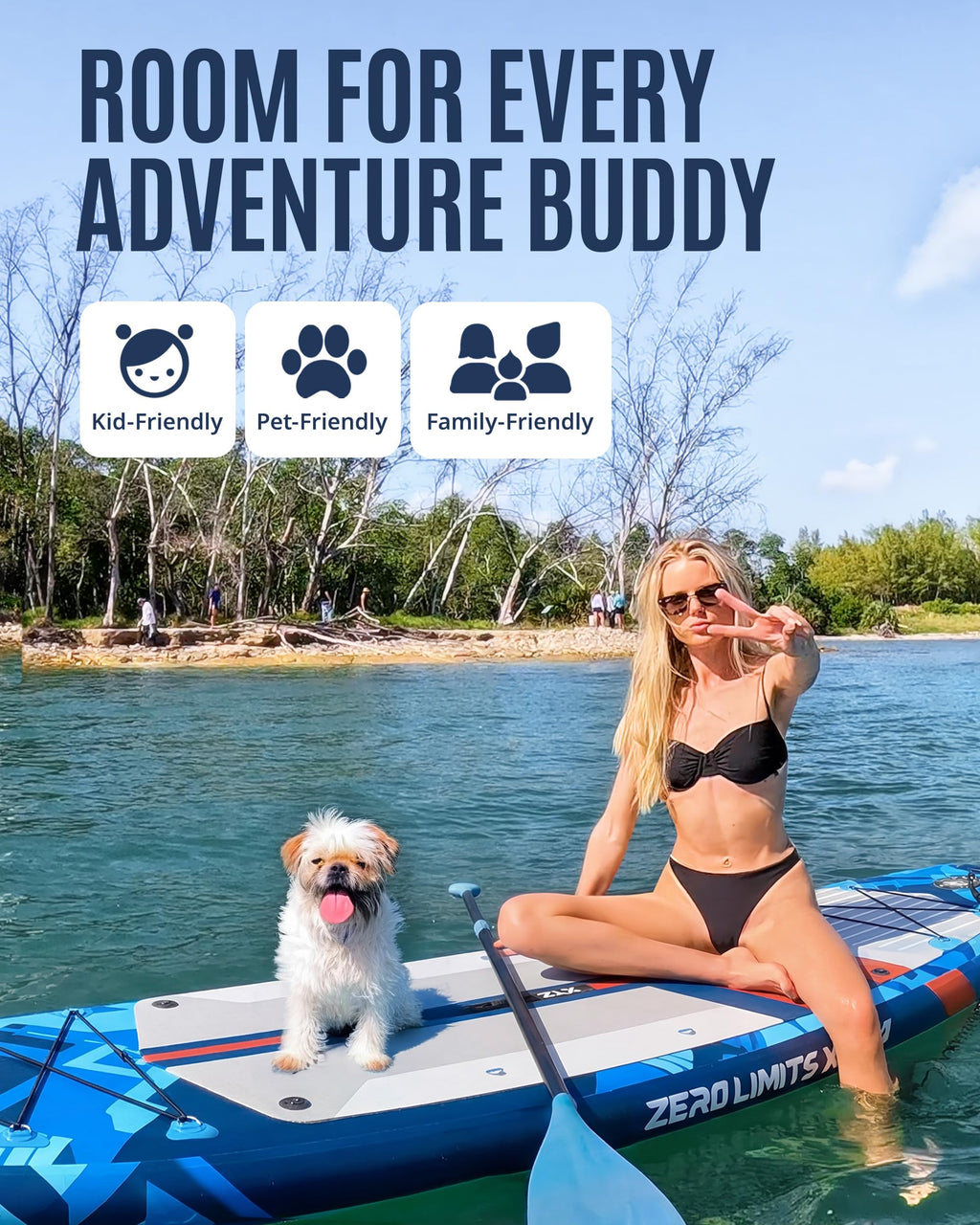 ZLX 11'6"x35" Ultra Wide Inflatable Stand Up Paddle Board | Stable Non-Slip Deck Pad, Unique Fin System, Premium SUP Accessories & Backpack - Upgraded Pump for Adults, All Skill Levels