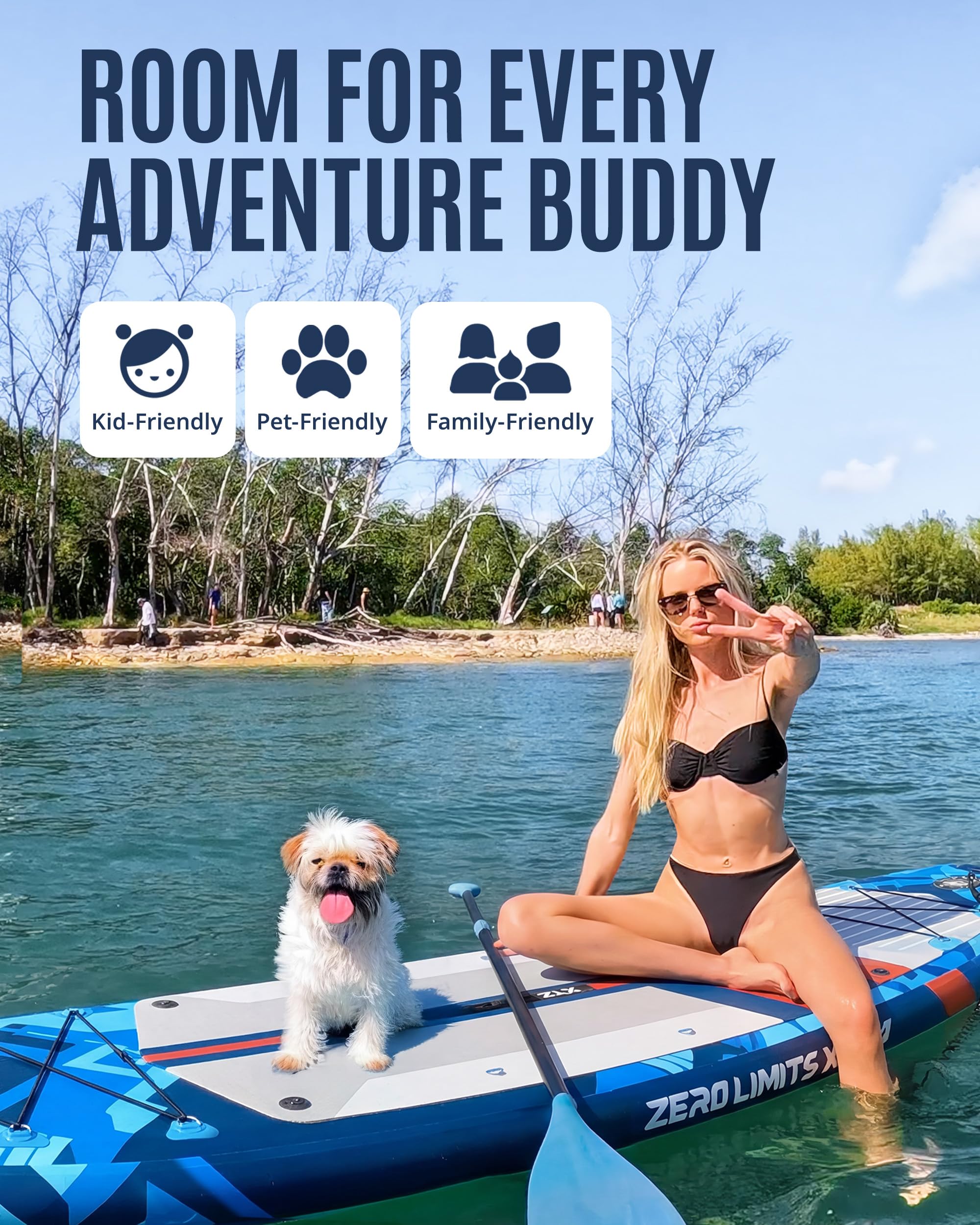ZLX 11'6"x35" Ultra Wide Inflatable Stand Up Paddle Board | Stable Non-Slip Deck Pad, Unique Fin System, Premium SUP Accessories & Backpack - Upgraded Pump for Adults, All Skill Levels