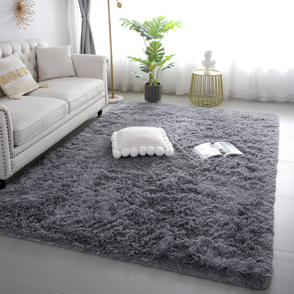 KICHOWUA Thick Area Rug Black Fluffy Shag 3x5 for Bedroom, Ultra Soft Thickened Plush Washable Carpet, Non-Slip Cozy Shaggy Fuzzy Rug for Living Room Nursery Dorm Playroom Kids Baby Room