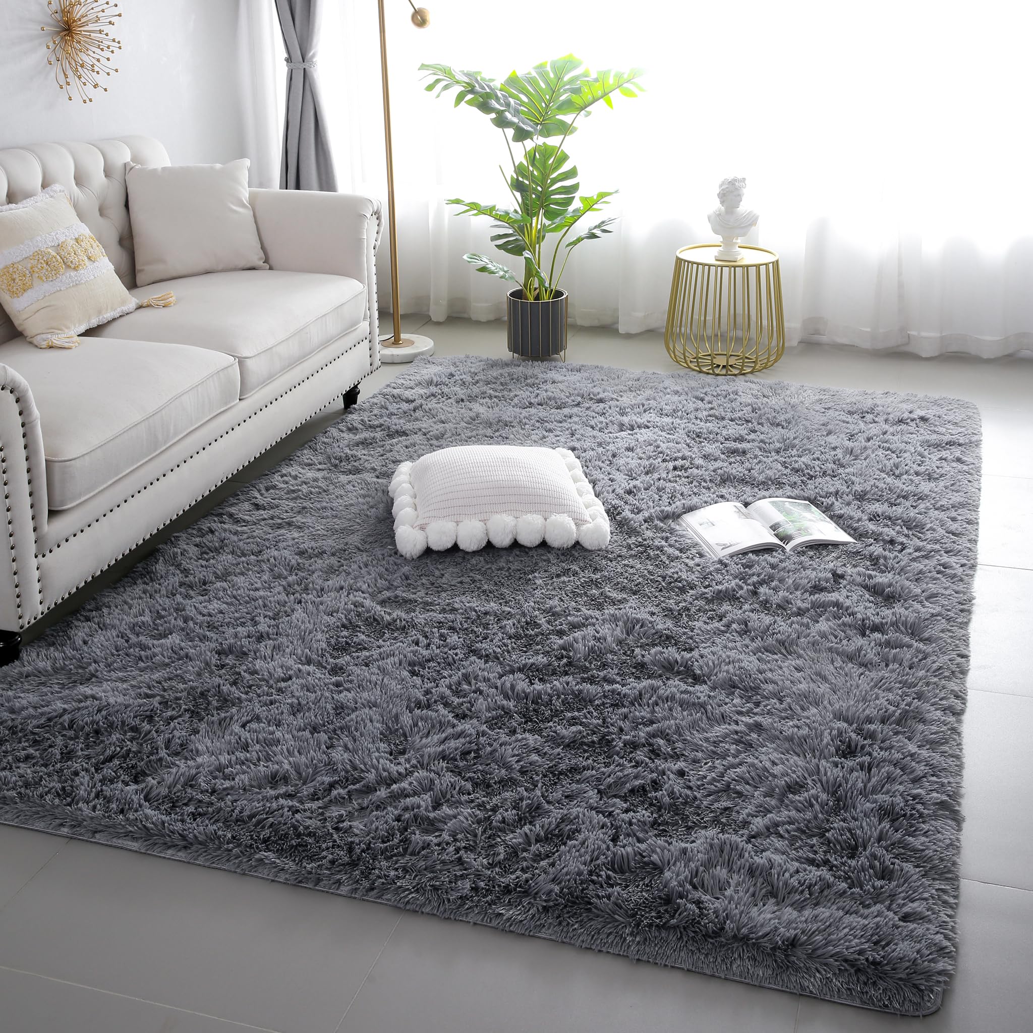 KICHOWUA Thick Area Rug Black Fluffy Shag 3x5 for Bedroom, Ultra Soft Thickened Plush Washable Carpet, Non-Slip Cozy Shaggy Fuzzy Rug for Living Room Nursery Dorm Playroom Kids Baby Room