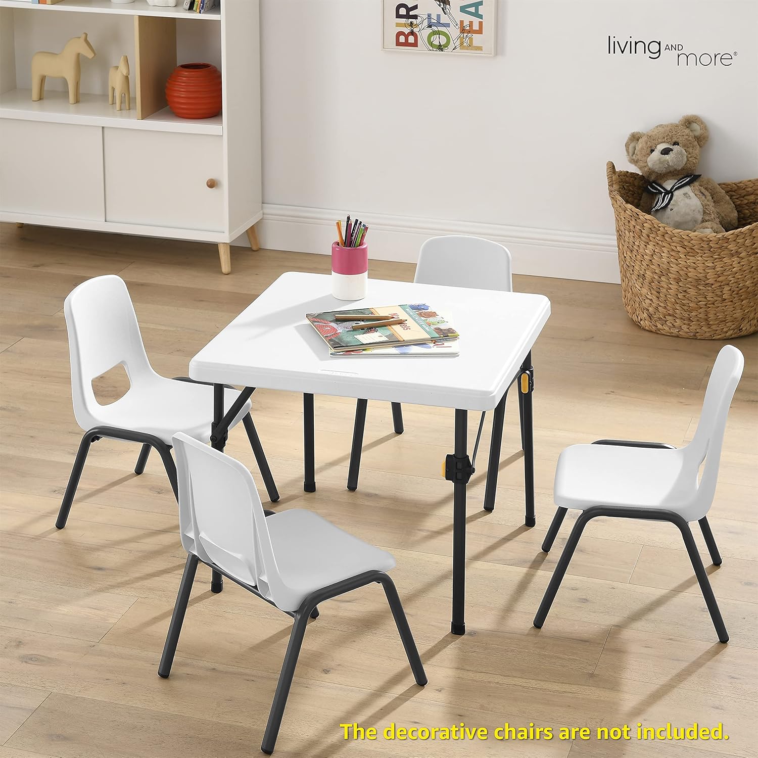 Living & More 24inch Kids Square Folding Table, Light Weight, No Assembly, Toddler