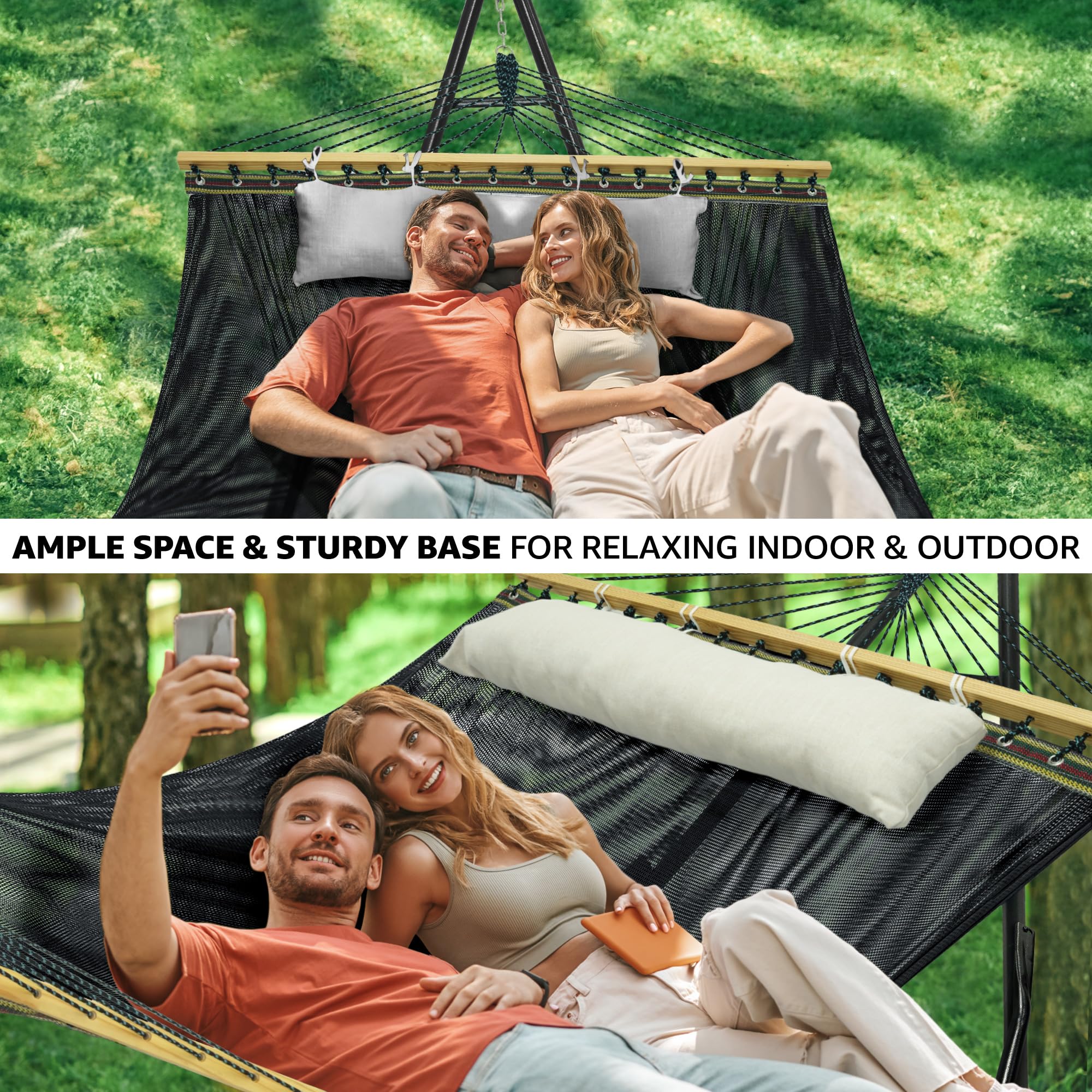 Tranquillo Unity Adjustable Hammock Stand, Hammocks Stands for The Garden, 800 lbs Capacity Steel Double Hammock Stand for 2 Persons, Premium Pre-Assembled Stand (Steel, Aegean)