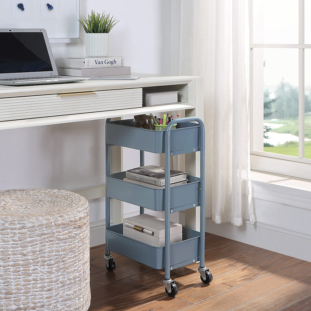SunnyPoint 3-Tier Delicate Compact Rolling Metal Storage Organizer - Mobile Utility Cart Kitchen/Under Desk Cart with Caster Wheels - Army (15.35" X 10.24" X 26.8"H)