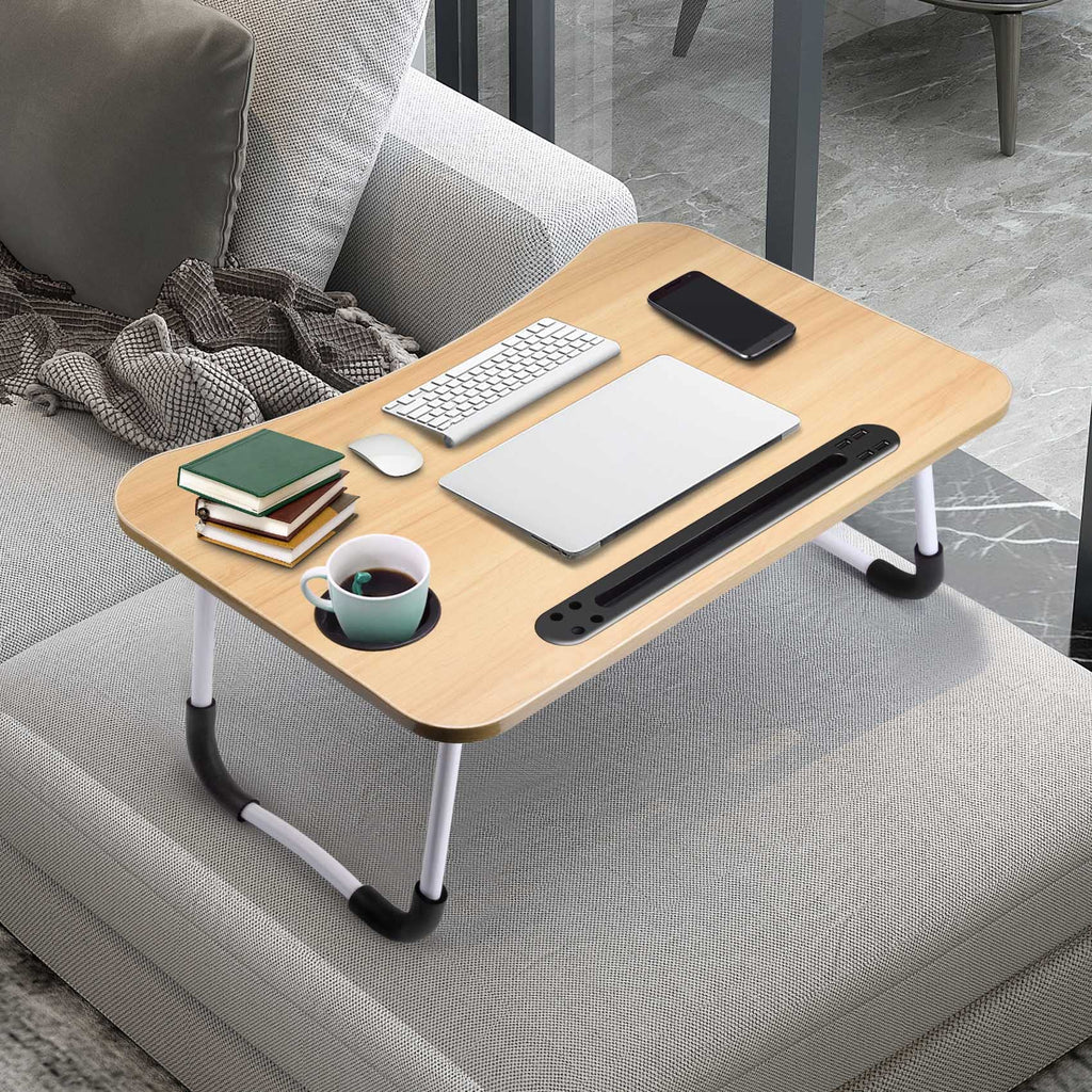 Slendor Lap Desk with Cup Holder, Foldable Laptop Table for Bed, Portable Bed Desk for Laptop and Writing, Computer Tray with Tablet Slot, Notebook Stand Reading Holder for Couch Sofa Floor,Black