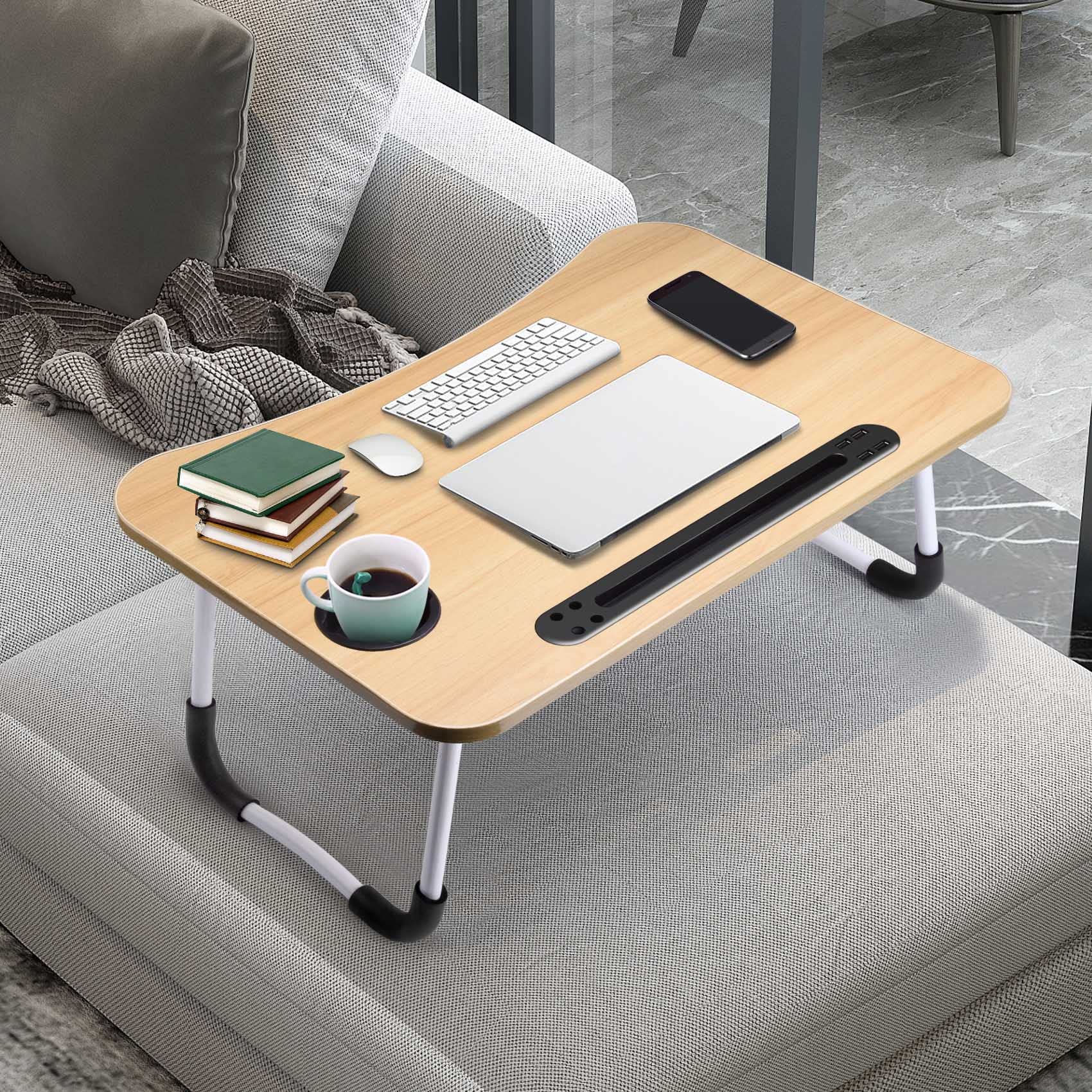 Slendor Lap Desk with Cup Holder, Foldable Laptop Table for Bed, Portable Bed Desk for Laptop and Writing, Computer Tray with Tablet Slot, Notebook Stand Reading Holder for Couch Sofa Floor,Black