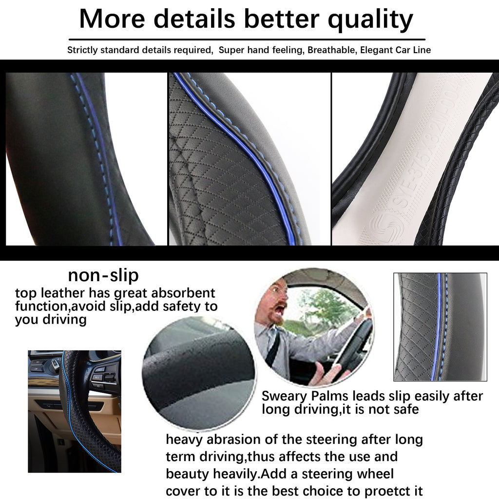 Car Steering Wheel Cover, Anti-Slip, Safety, Soft, Breathable, Heavy Duty, Thick, Full Surround, Sports Style (Black)