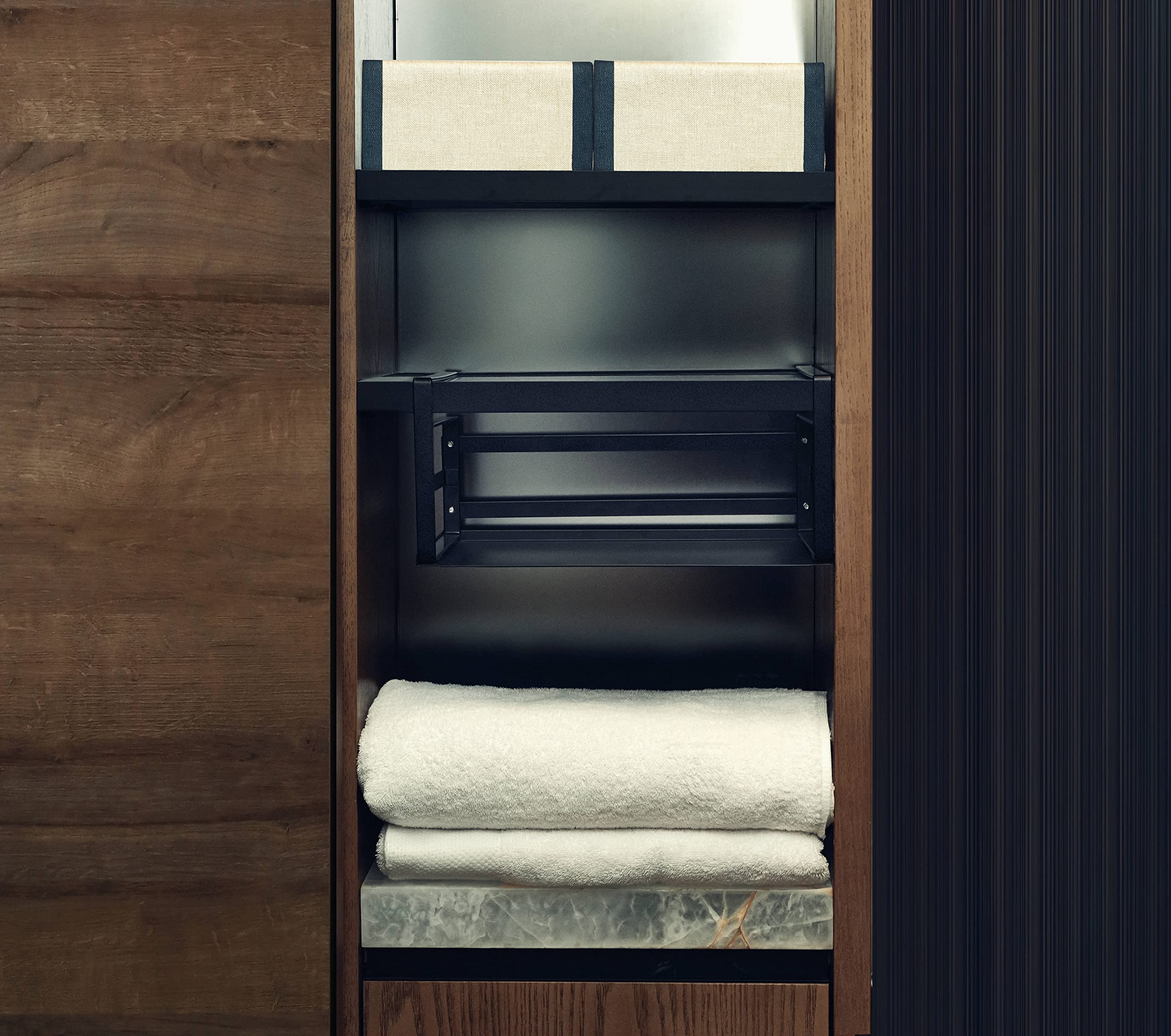Nxconsu 2 Pack Small Compact Heavy Duty Under Cabinet Organizer, Slide-Under Shelf Basket with Metal Bottom, Hanging Pantry Shelf for Kitchen Cupboard Bookshelf Closet, Holds 15 lbs, Black, 11.02"