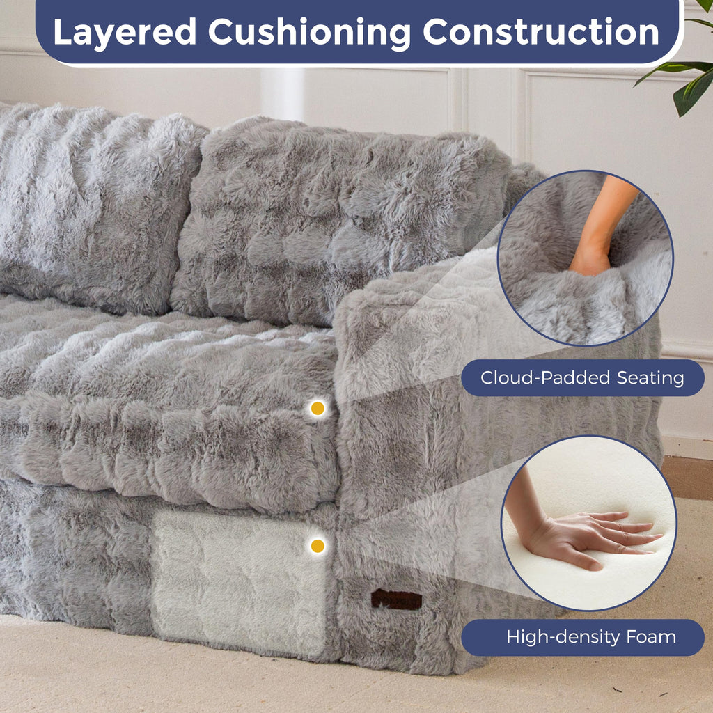 MAXYOYO 3 Seater Sofa Couch for Living Room, Tufted Boneless Couch Sofa Couch, Comfy Bubbled Bean Bag Chair for Apartment, No Assembly Needed, Beige