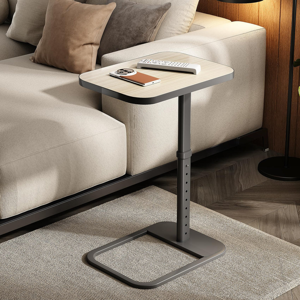 Kitstorack TV Tray Table, Adjustable Height & Rounded Metal Corners, Snack Table for Couch, Sofa, Bed, Chair, Living Room, C Shaped End Side Table for Eating, Dinner or Laptop, Small Spaces, Black