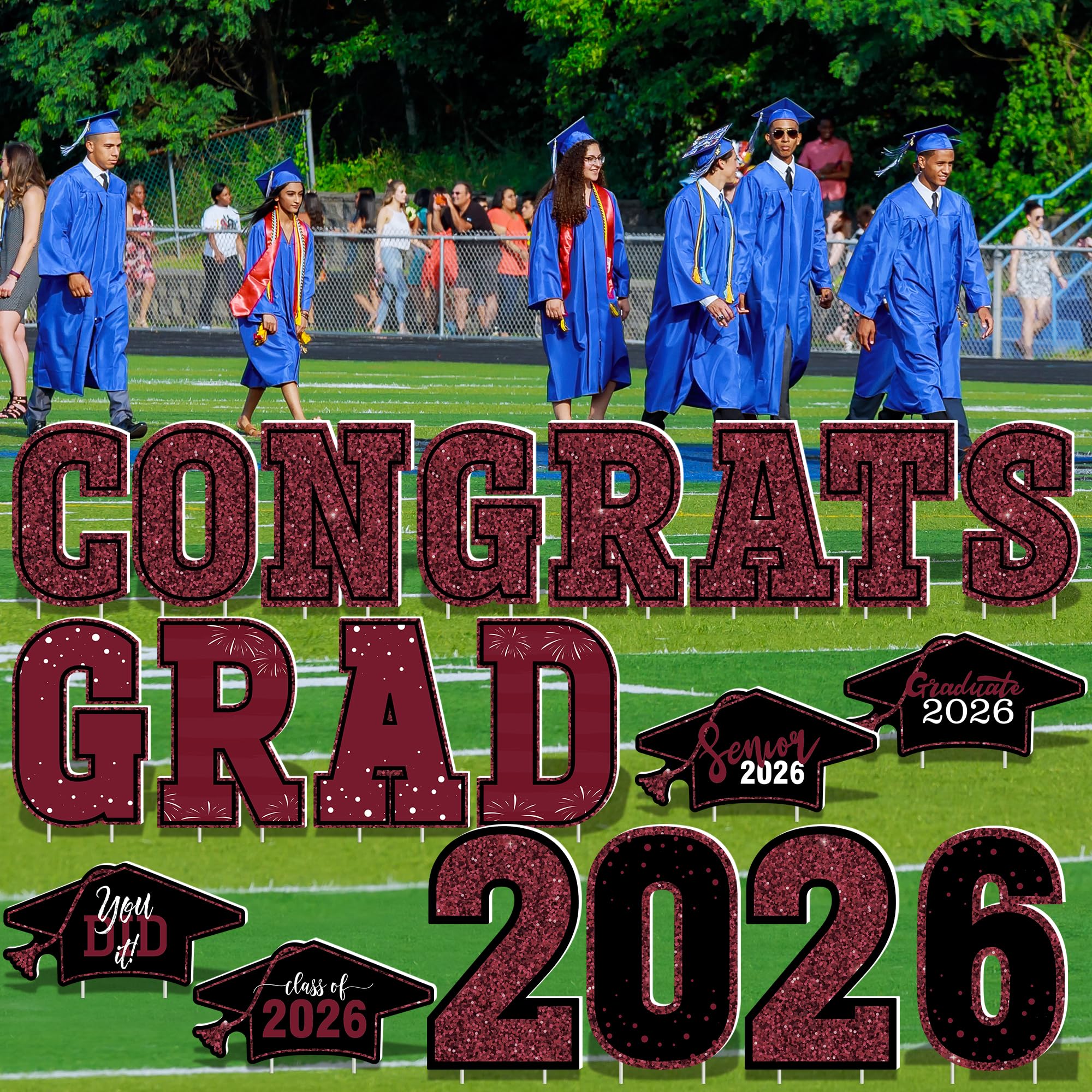 HOVACY 20 PCS Black Gold Graduation Yard Signs Class of 2026 | Black Gold 20 PCS, 40 Stakes, 11.57 x 16.14 in, Corrugated Plastic, Waterproof, Congrats Grad Sign, Graduation Sign